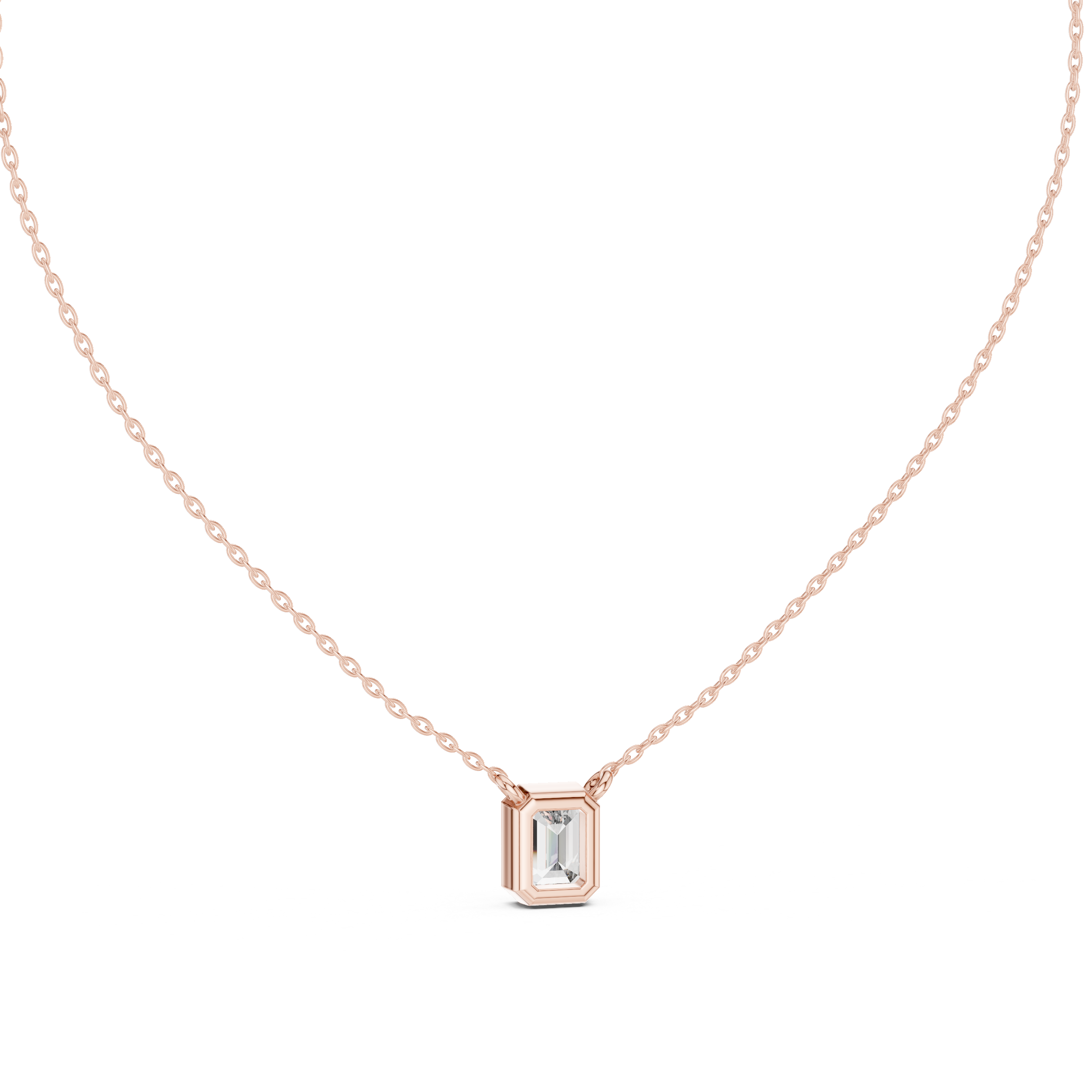 Petite Emerald Cut Bezel Solitaire Necklace