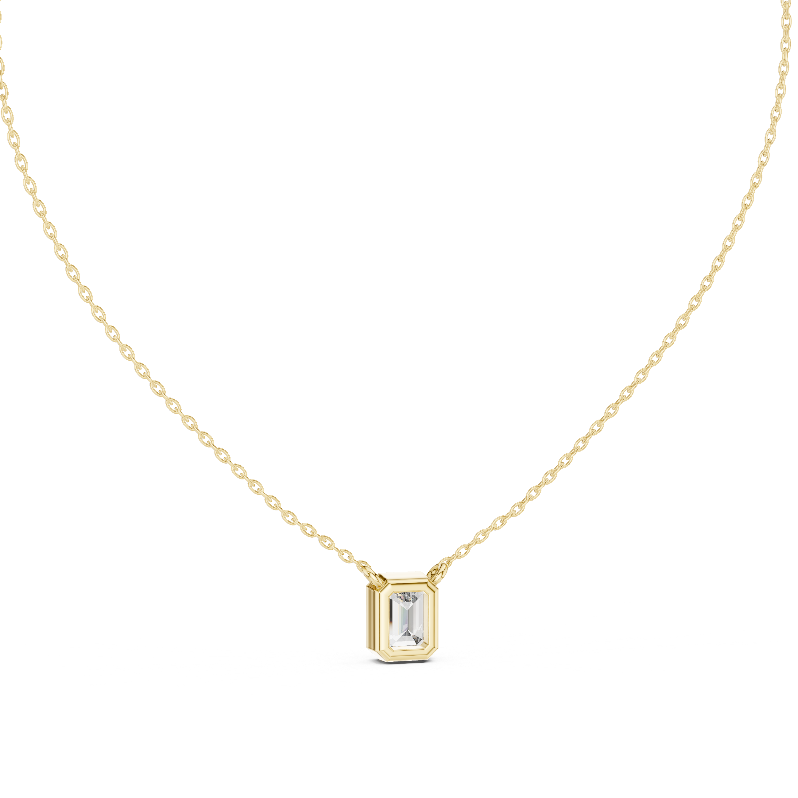 Petite Emerald Cut Bezel Solitaire Necklace