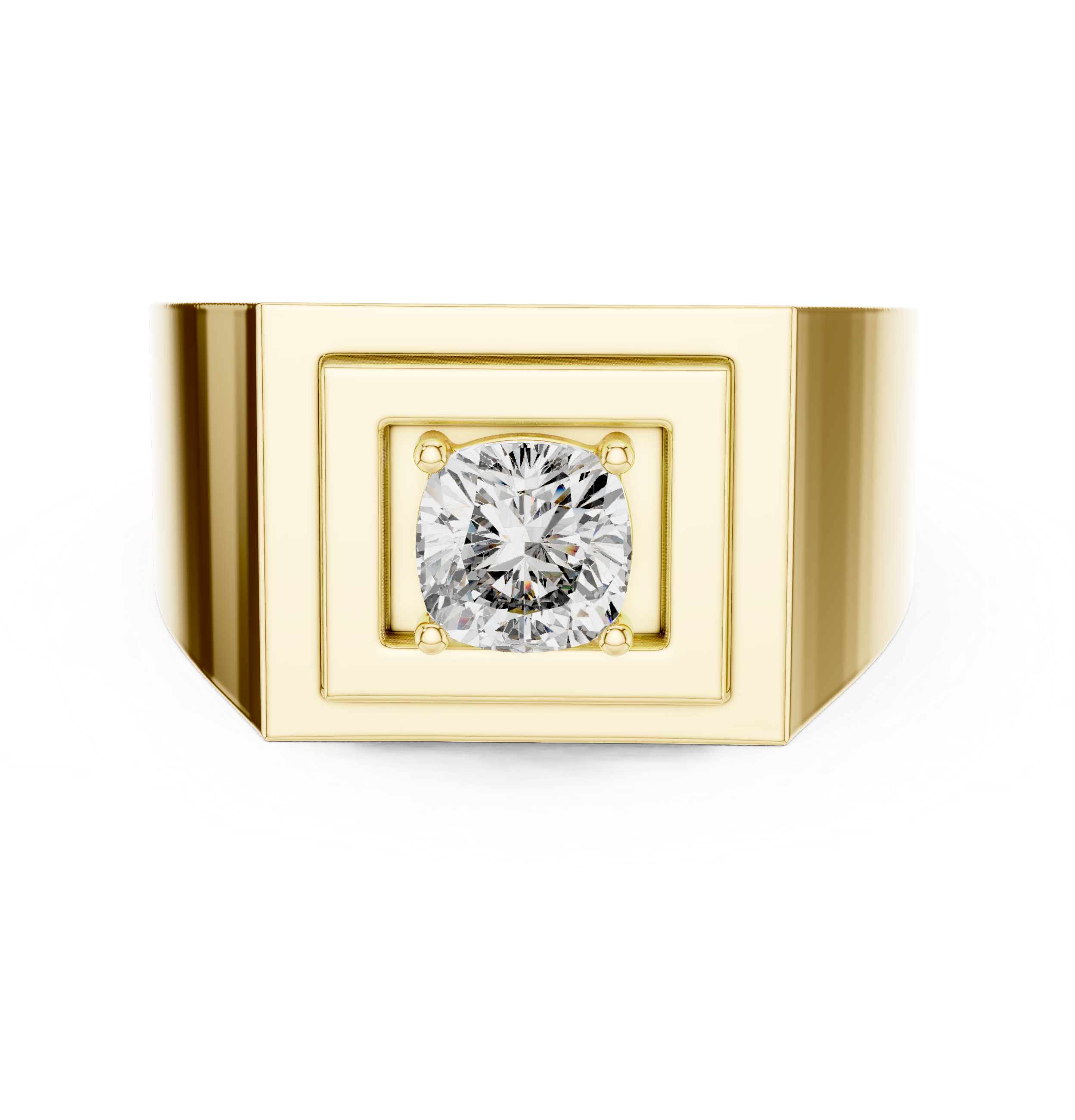 Men’s Cushion Cut Signet Ring – Modern Geometric Diamond Statement Ring