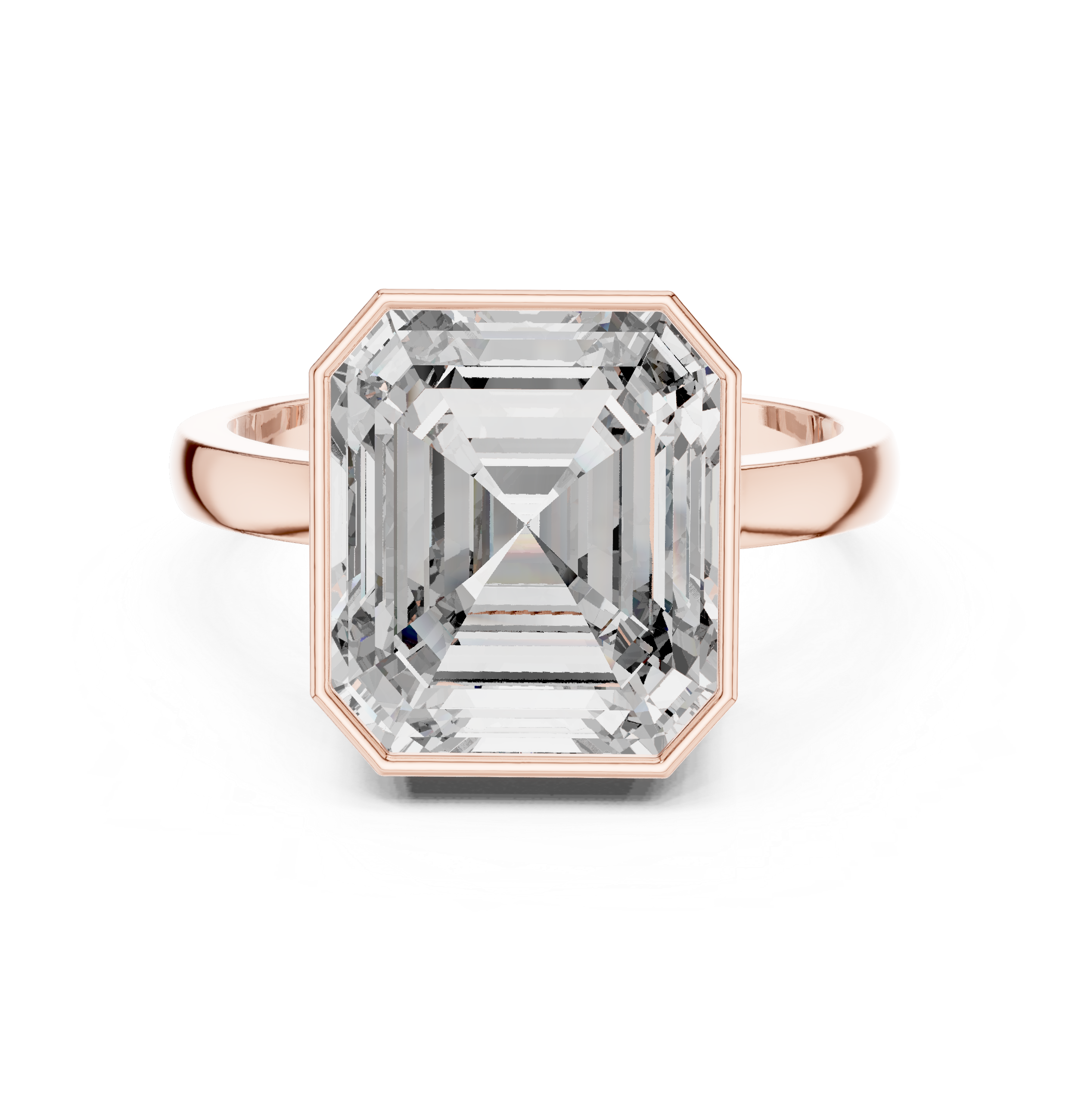 Emerald Cut Bezel Set Solitaire Ring – Modern Geometric Statement Engagement Ring