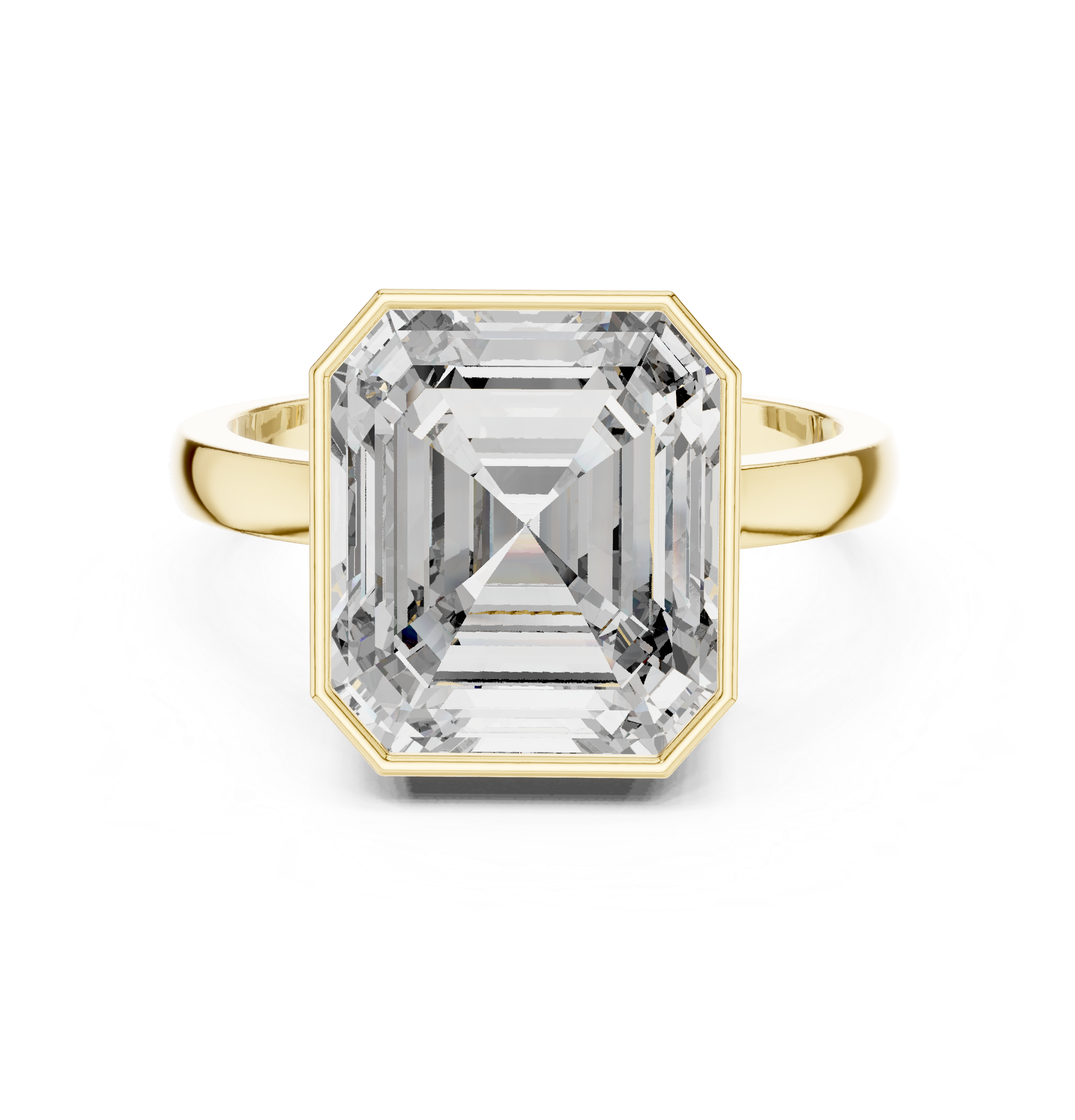 Emerald Cut Bezel Set Solitaire Ring – Modern Geometric Statement Engagement Ring