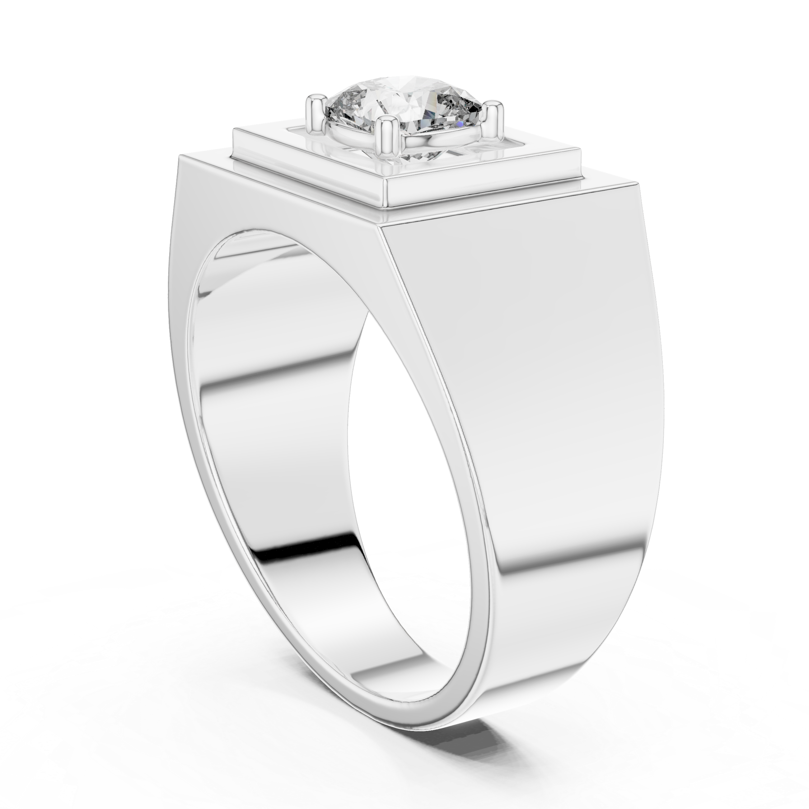 Men’s Cushion Cut Signet Ring – Modern Geometric Diamond Statement Ring