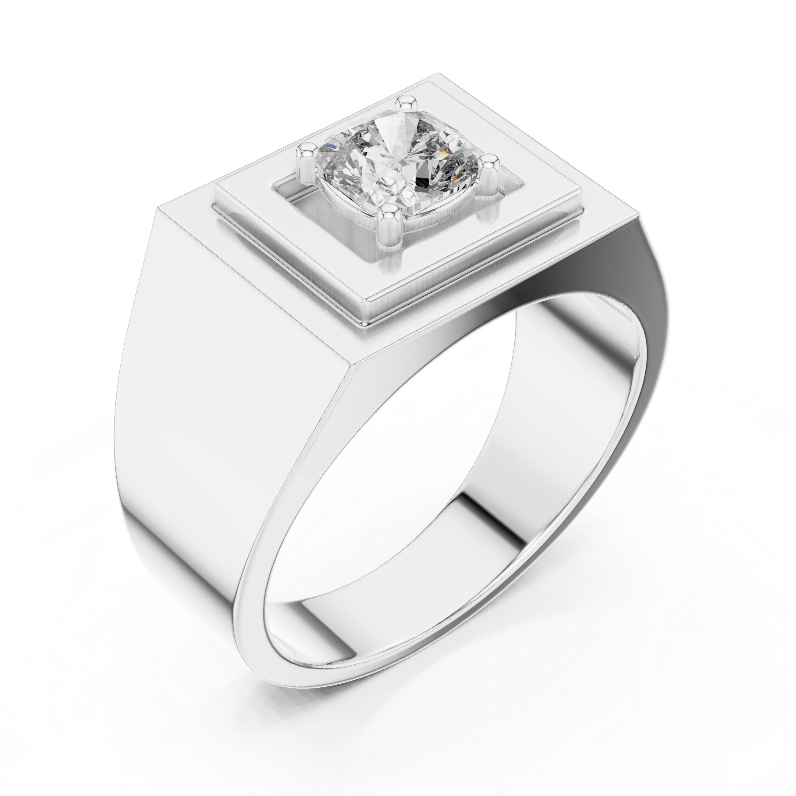 Men’s Cushion Cut Signet Ring – Modern Geometric Diamond Statement Ring