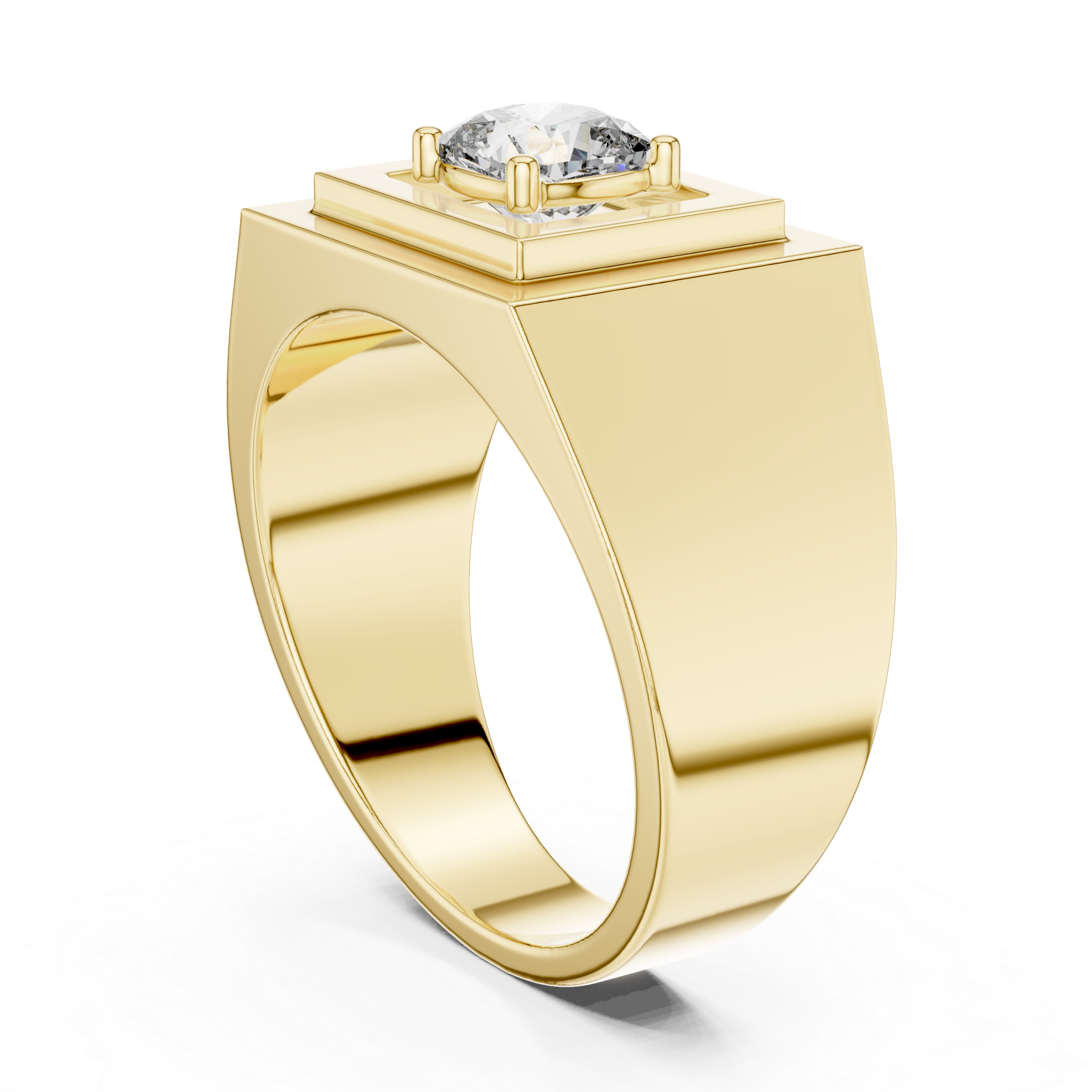 Men’s Cushion Cut Signet Ring – Modern Geometric Diamond Statement Ring