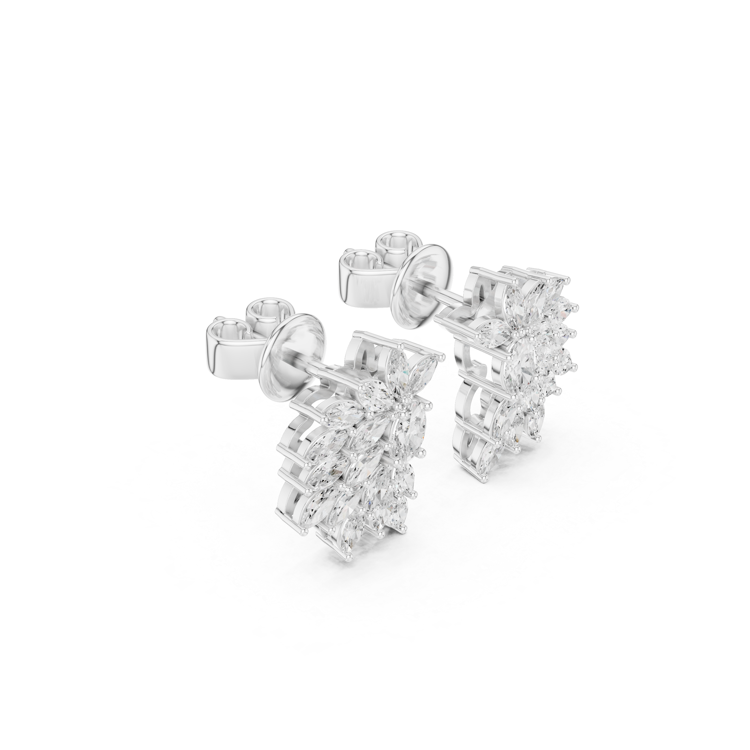 Marquise & Oval Diamond Leaf Cluster Stud Earrings