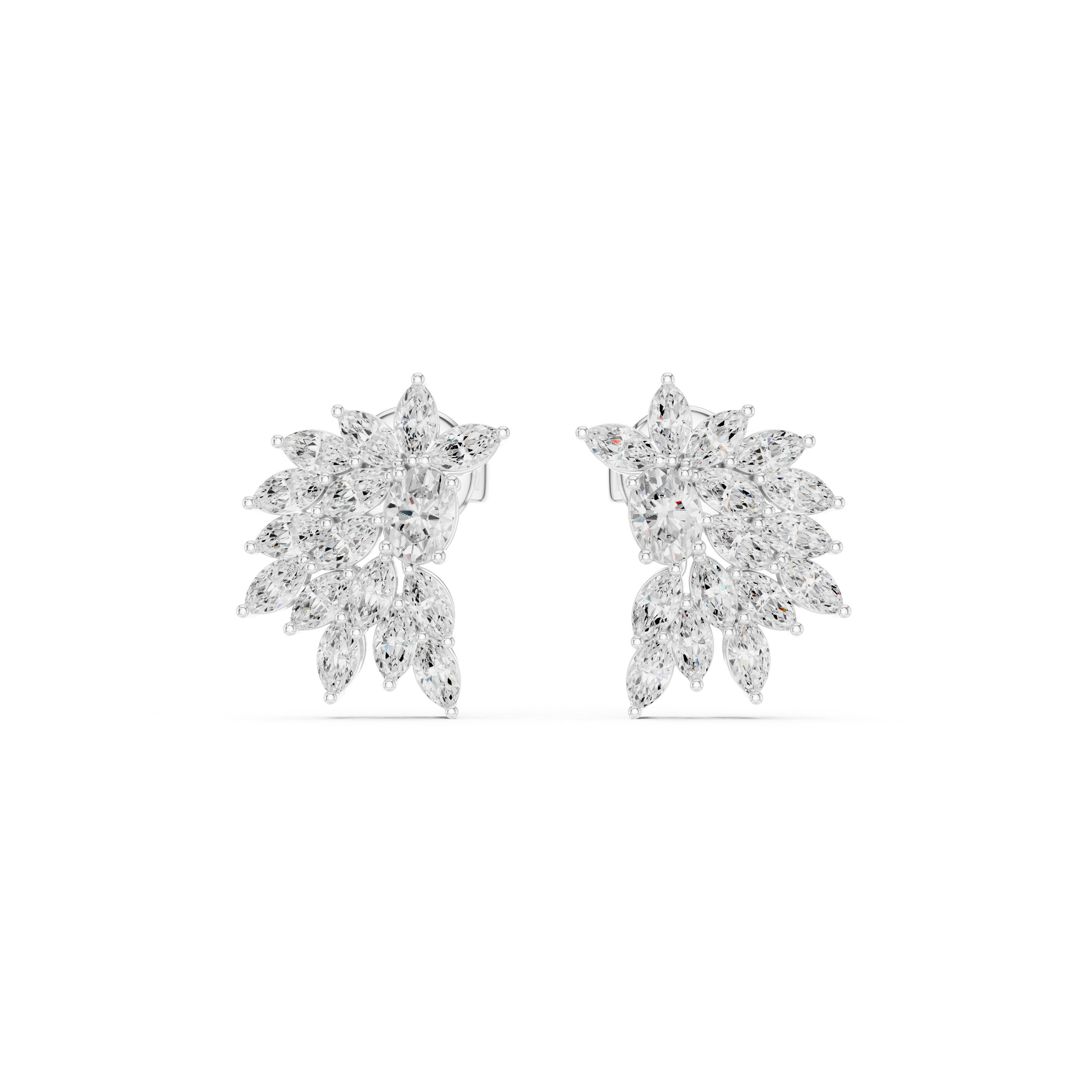 Marquise & Oval Diamond Leaf Cluster Stud Earrings