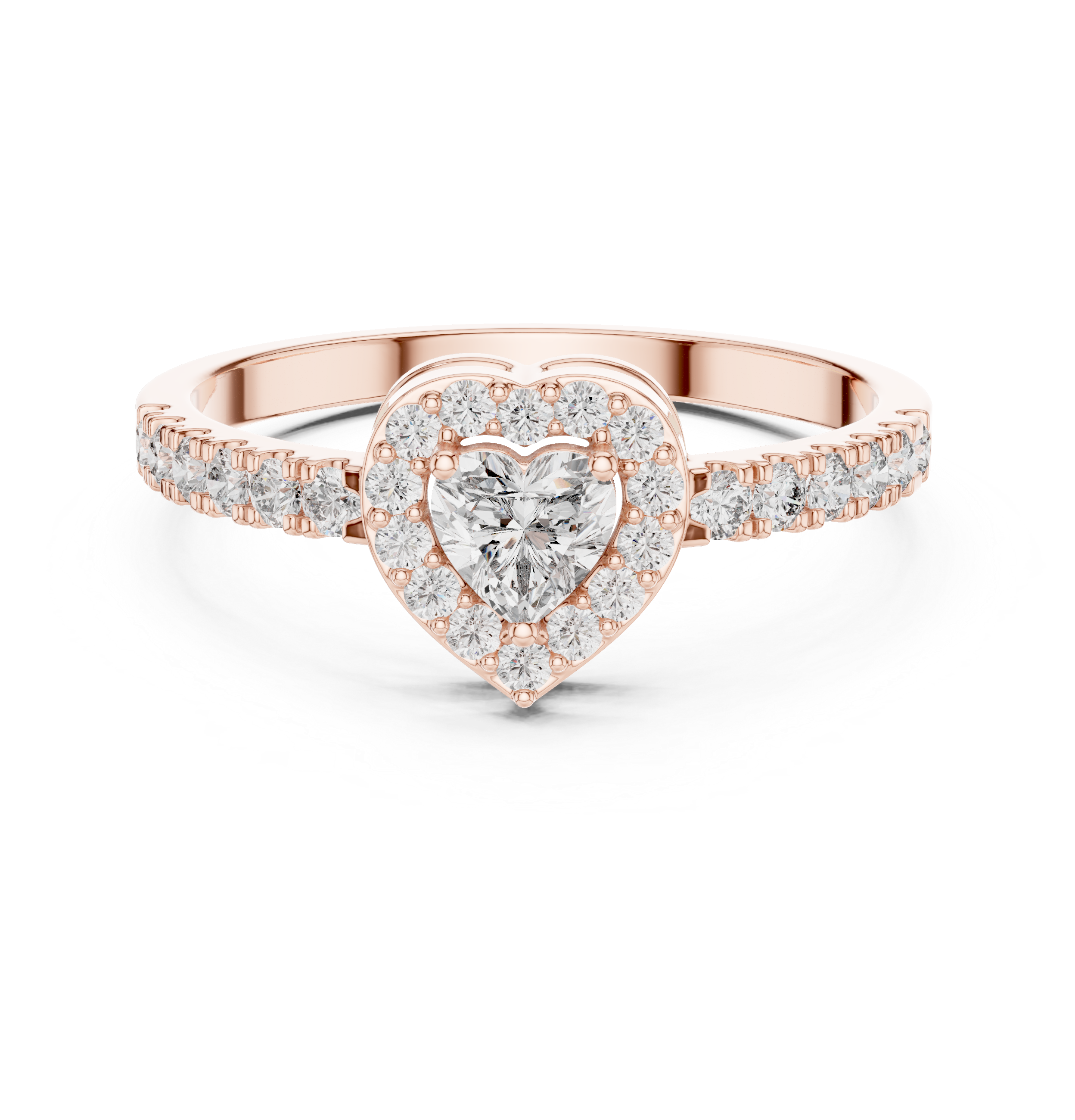 Heart Halo Diamond Ring – Romantic Heart Cut Engagement Ring with Pavé Diamond Band