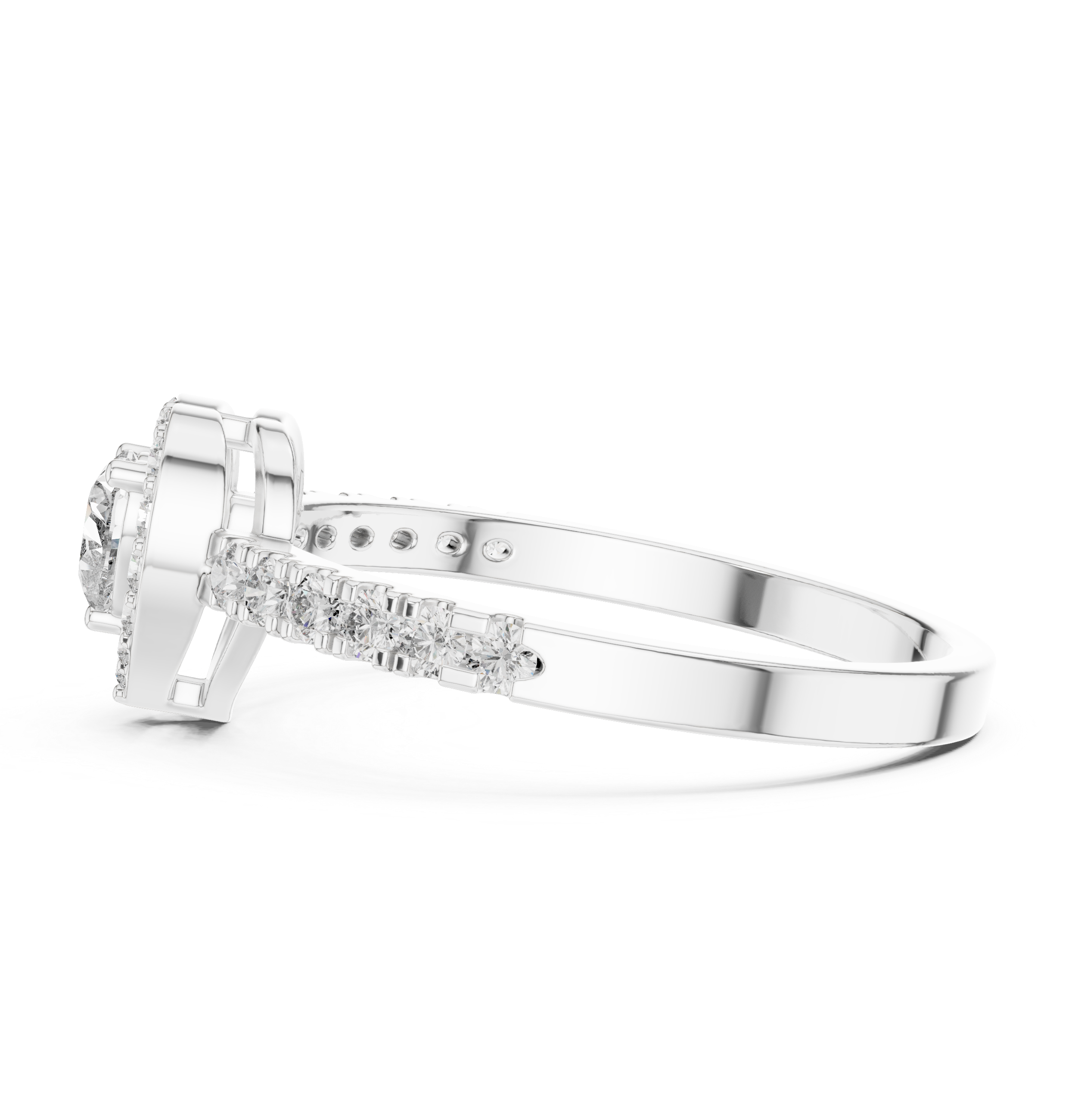 Heart Halo Diamond Ring – Romantic Heart Cut Engagement Ring with Pavé Diamond Band