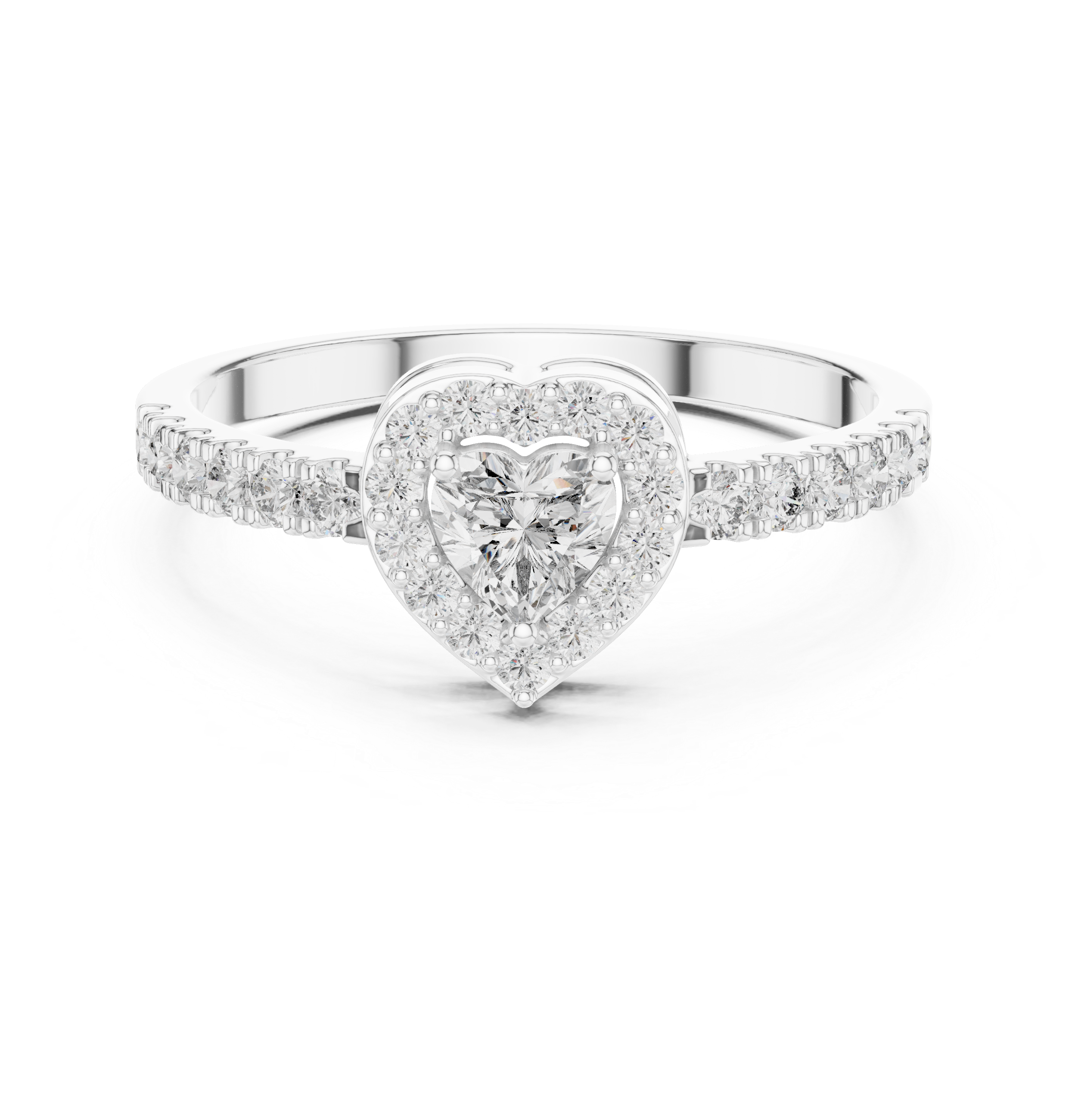 Heart Halo Diamond Ring – Romantic Heart Cut Engagement Ring with Pavé Diamond Band
