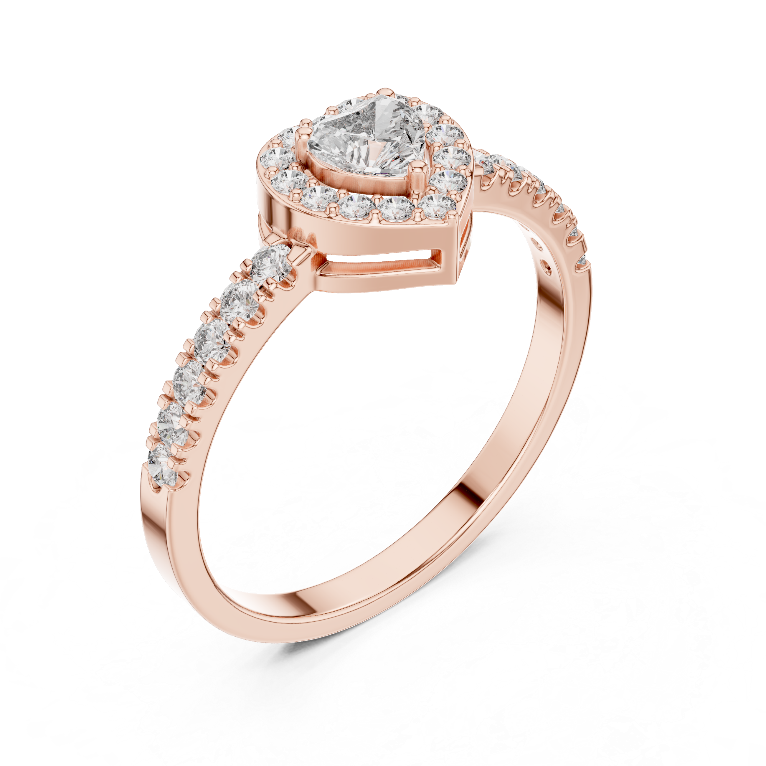 Heart Halo Diamond Ring – Romantic Heart Cut Engagement Ring with Pavé Diamond Band