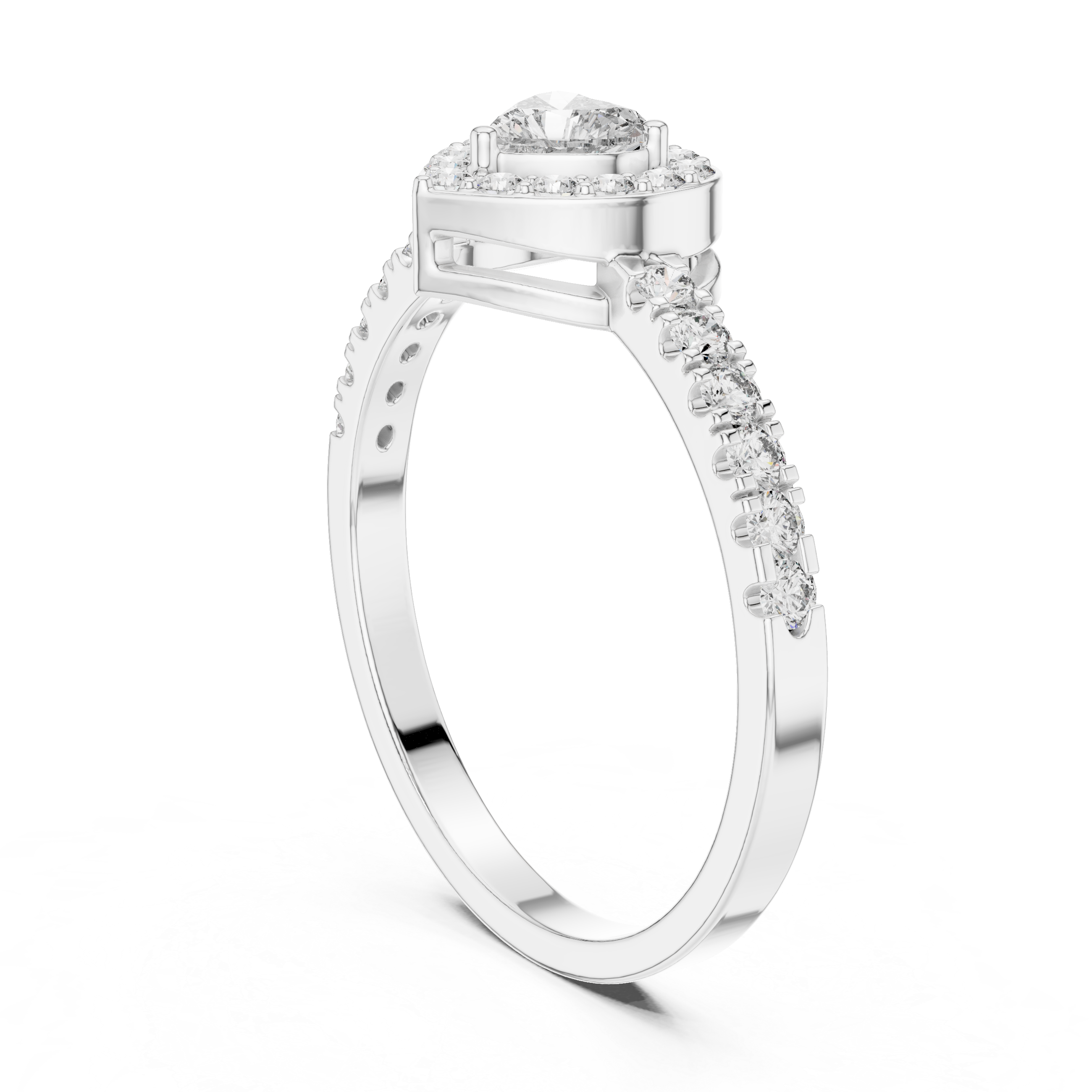 Heart Halo Diamond Ring – Romantic Heart Cut Engagement Ring with Pavé Diamond Band