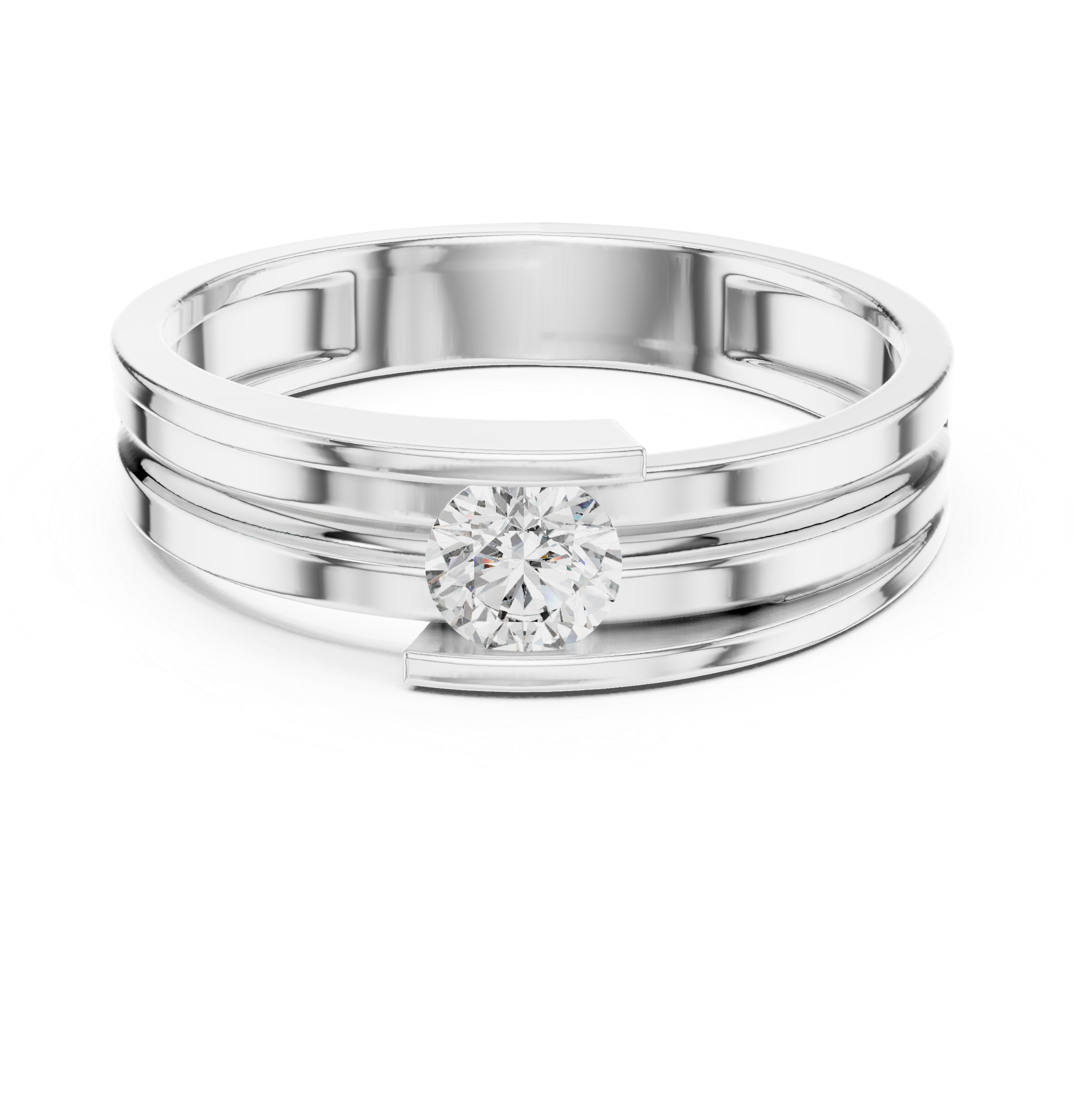 Modern Open Channel Diamond Ring – Minimalist Floating Solitaire Band