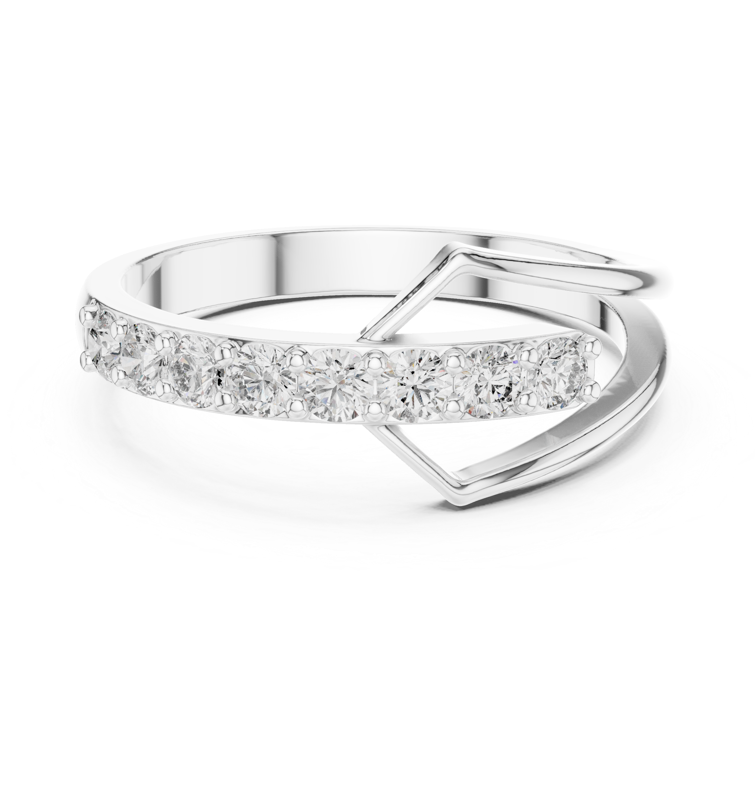 Geometric Open Chevron Diamond Ring – Modern Pavé Statement Ring