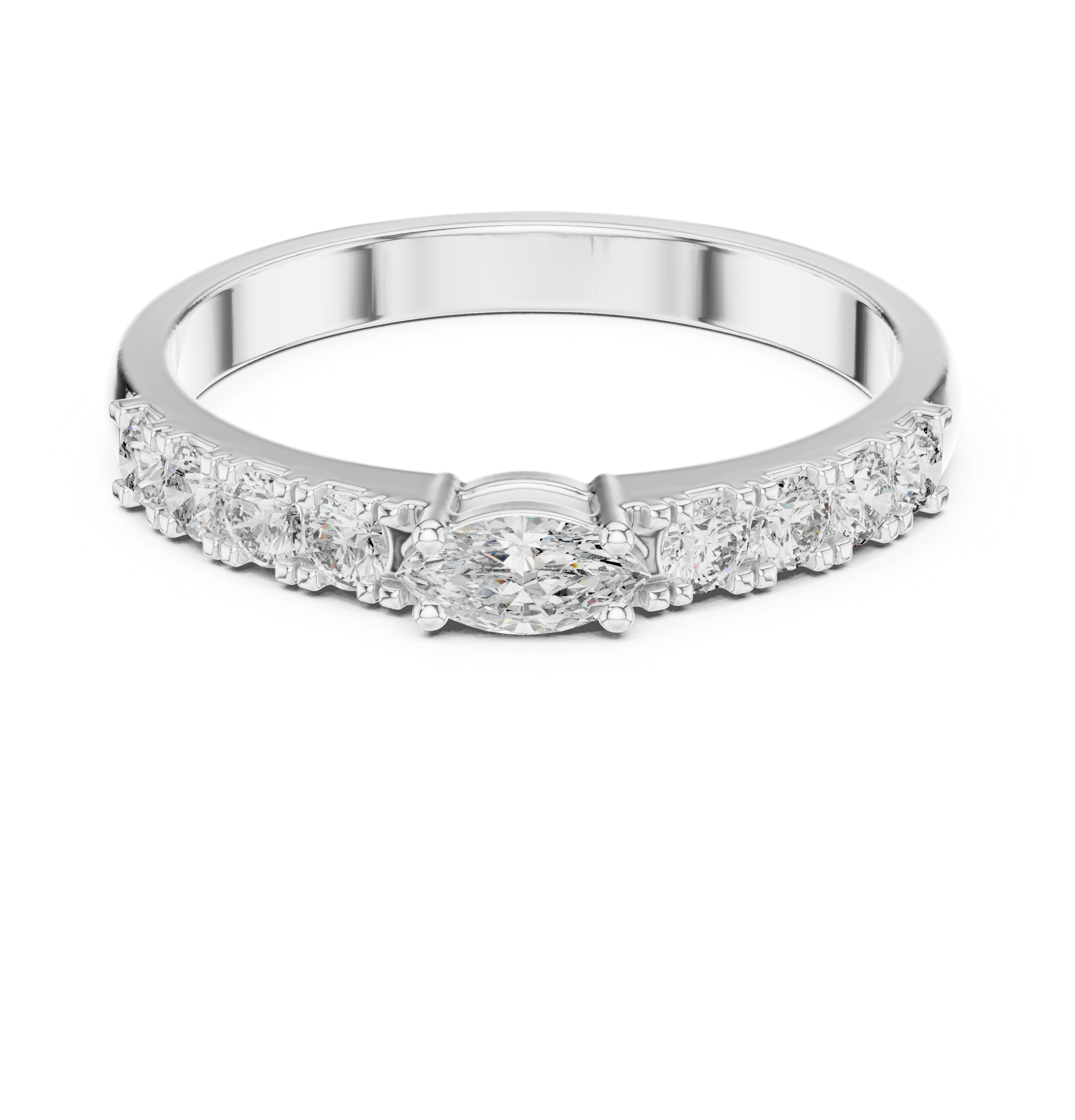 Marquise Cut Diamond Promise Ring with Pavé Accent Band
