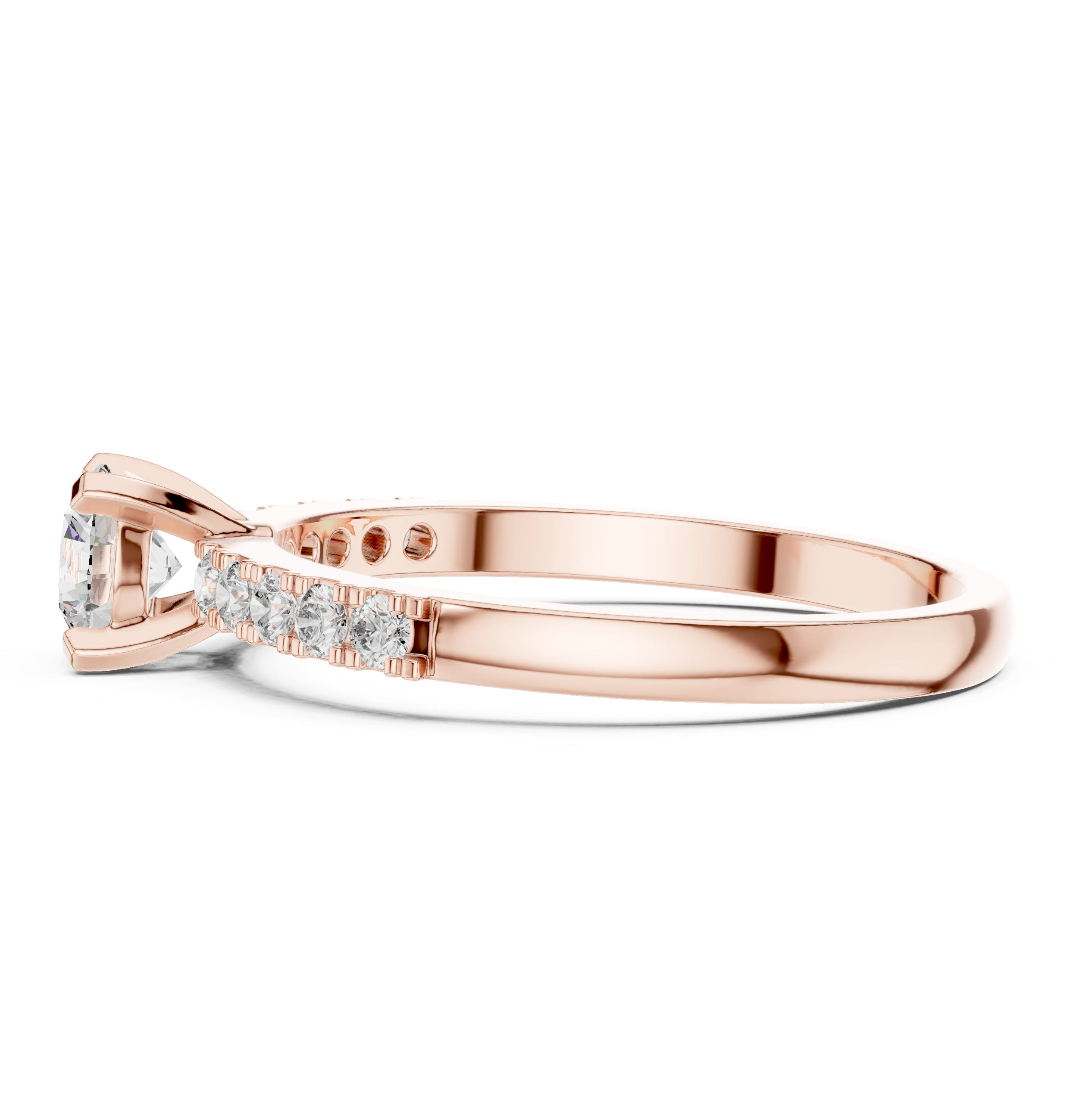 Classic Round Solitaire Engagement Ring with Pavé Diamond Band
