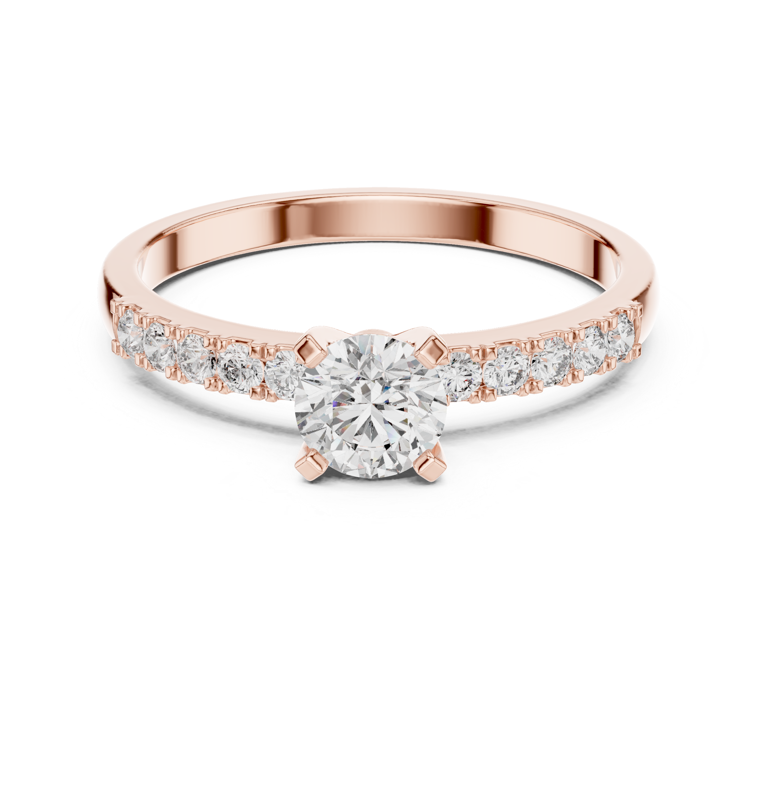Classic Round Solitaire Engagement Ring with Pavé Diamond Band