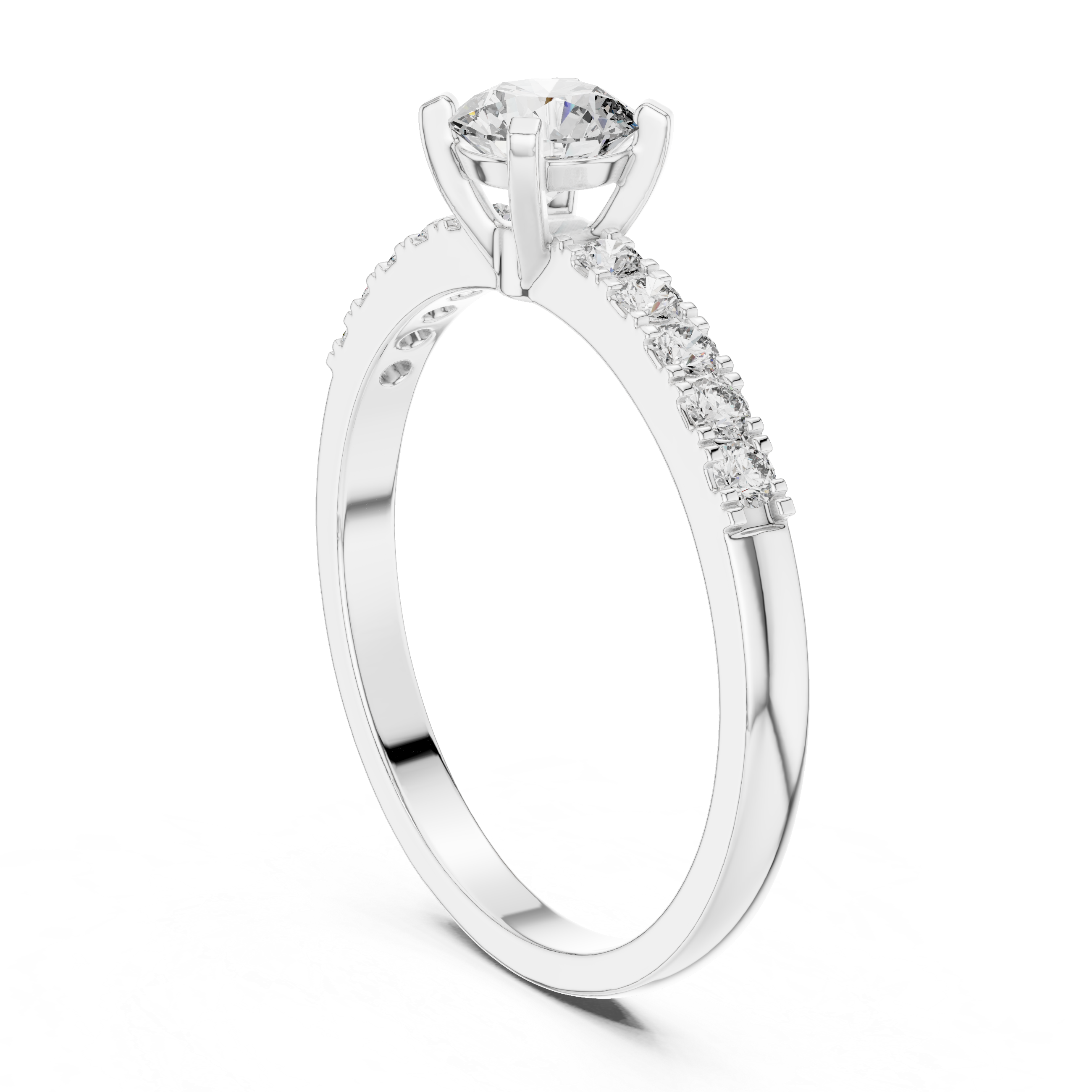 Classic Round Solitaire Engagement Ring with Pavé Diamond Band