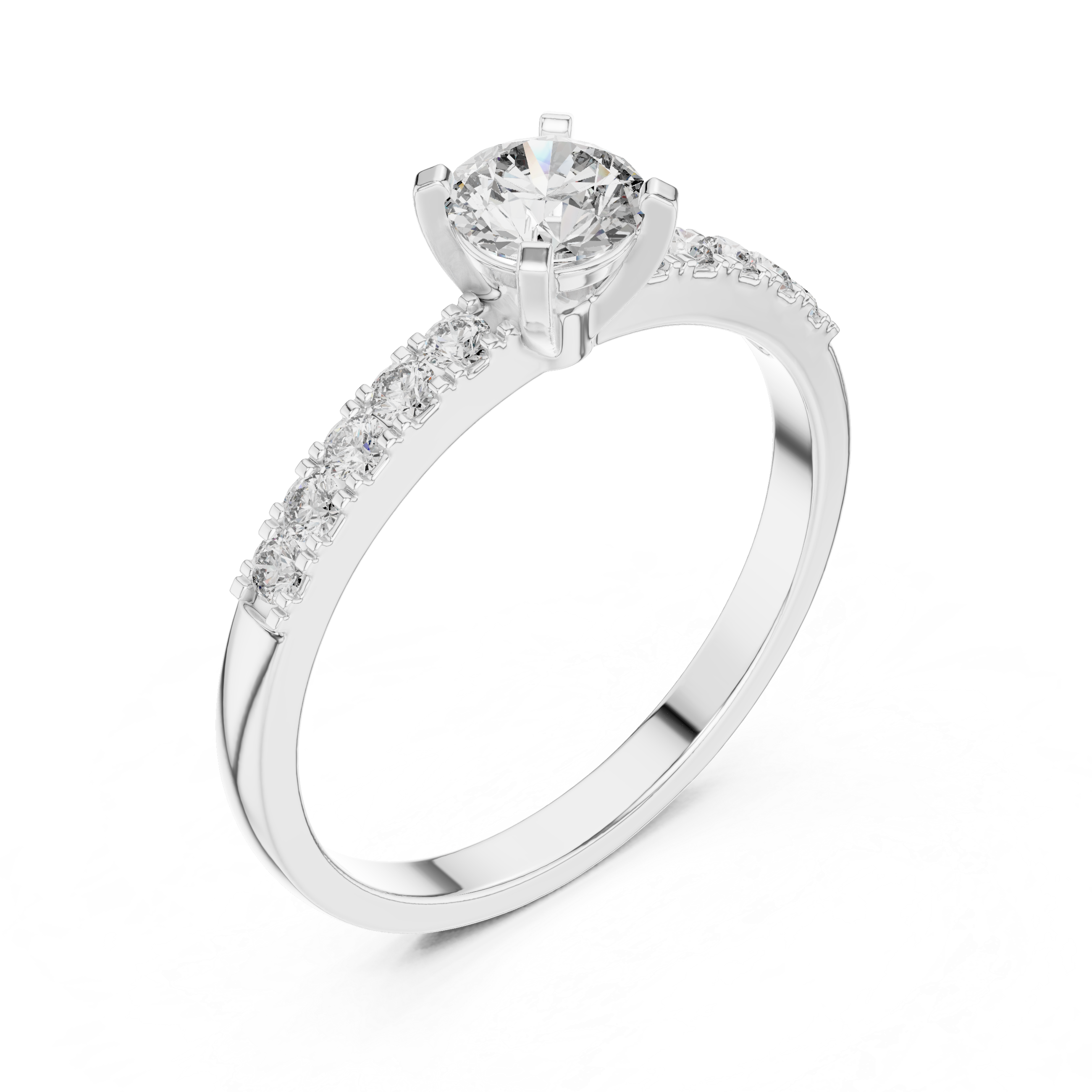 Classic Round Solitaire Engagement Ring with Pavé Diamond Band
