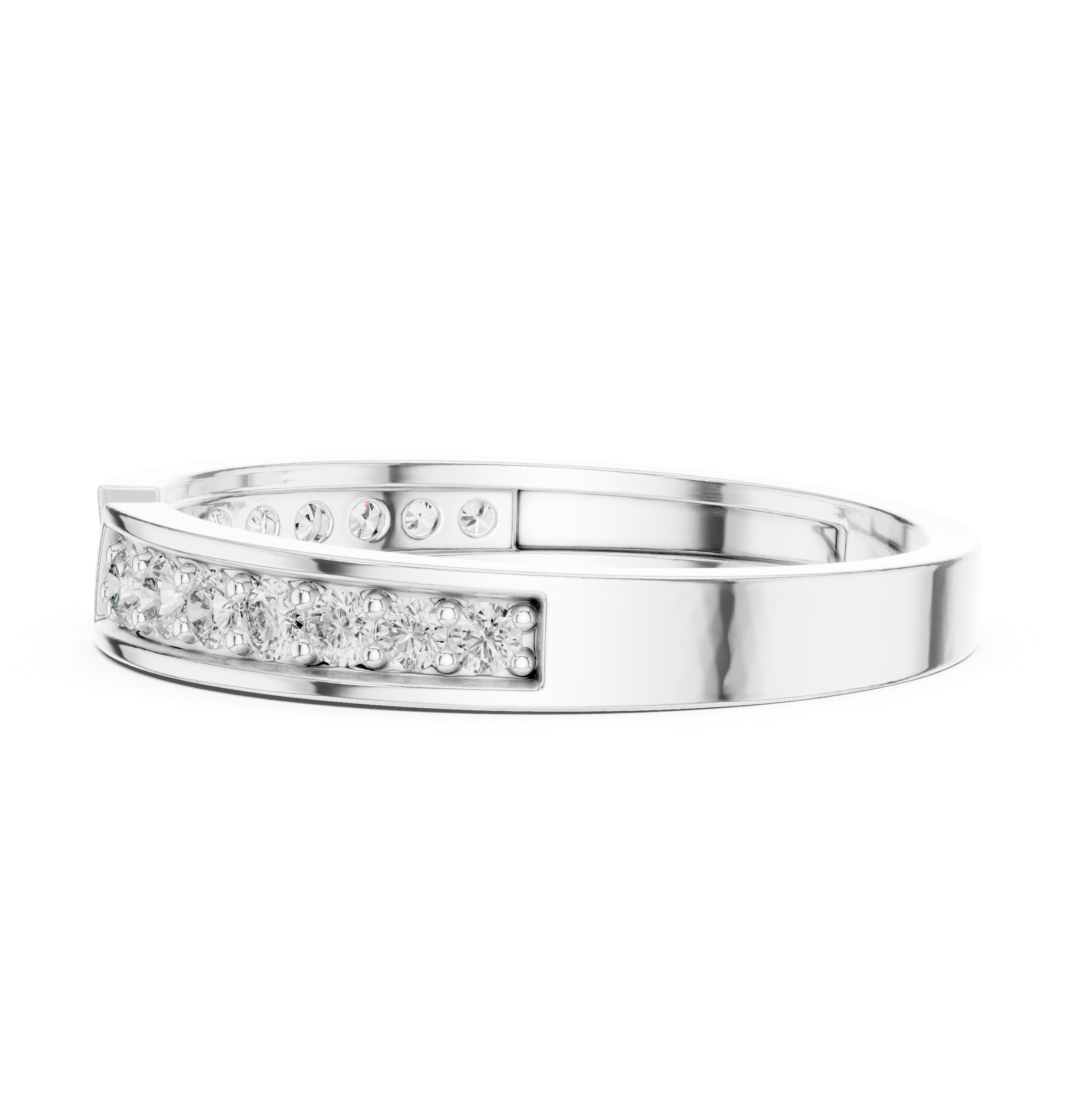 Modern Open Gap Diamond Band Ring – Geometric Pavé Diamond Minimalist Ring