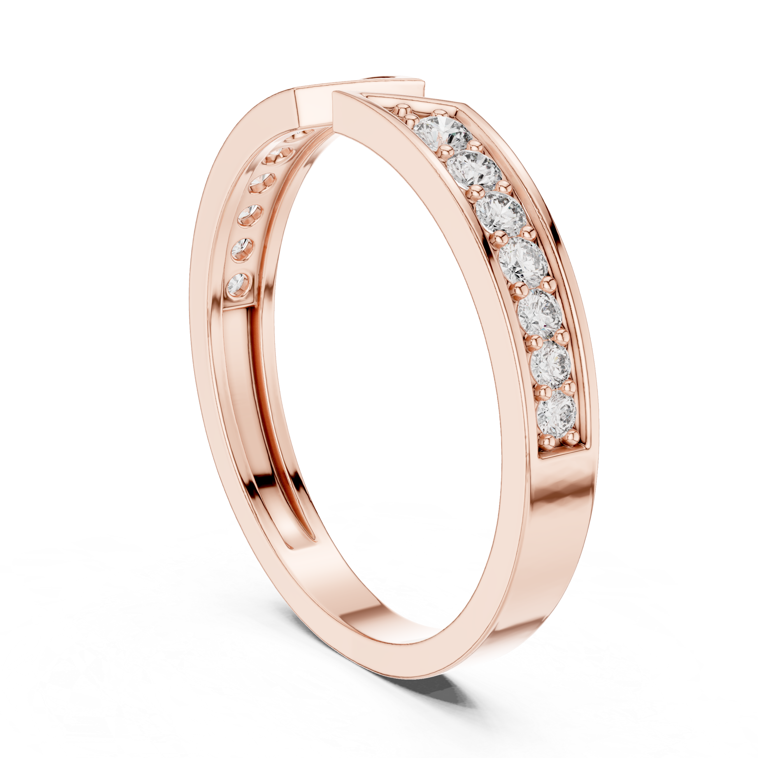 Modern Open Gap Diamond Band Ring – Geometric Pavé Diamond Minimalist Ring