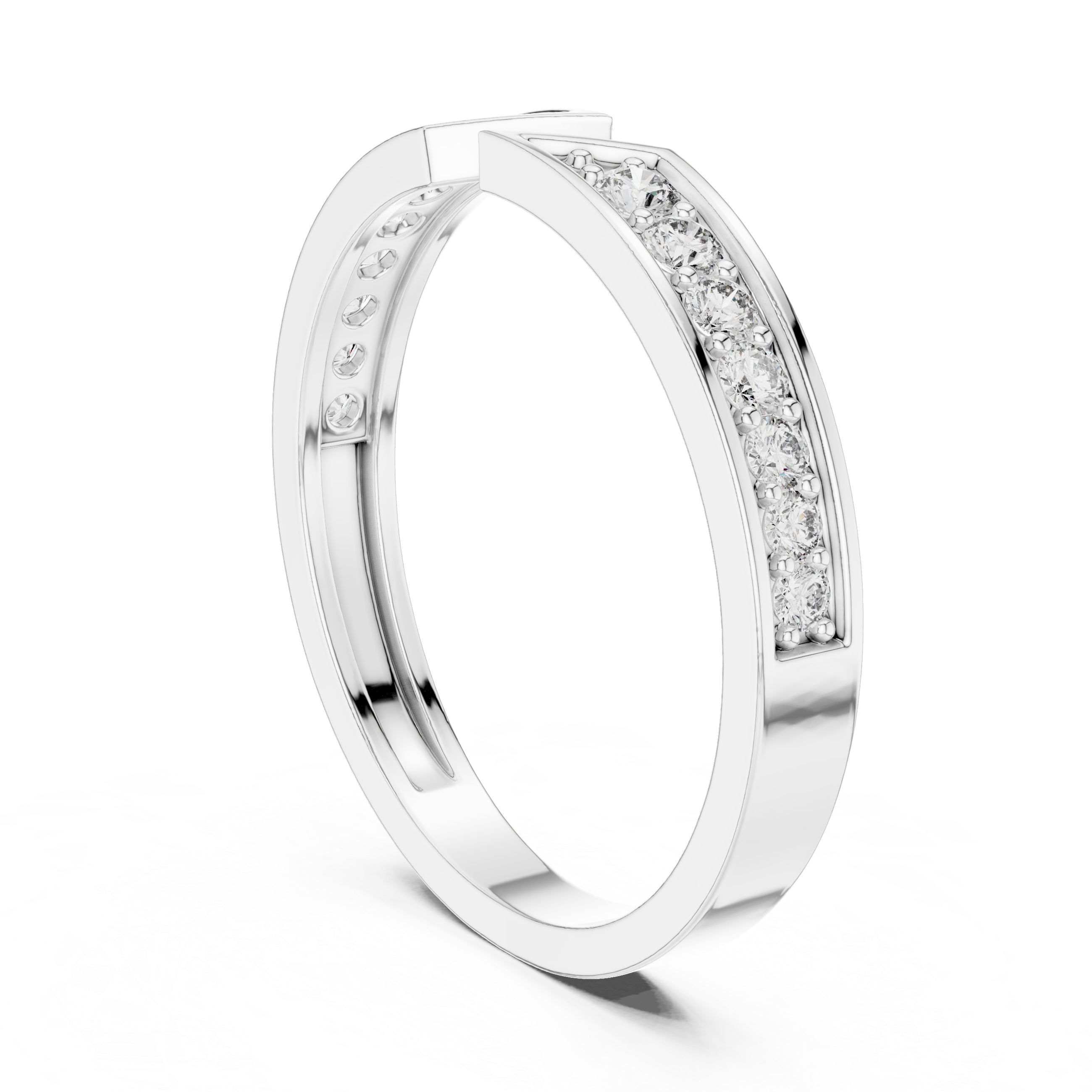 Modern Open Gap Diamond Band Ring – Geometric Pavé Diamond Minimalist Ring
