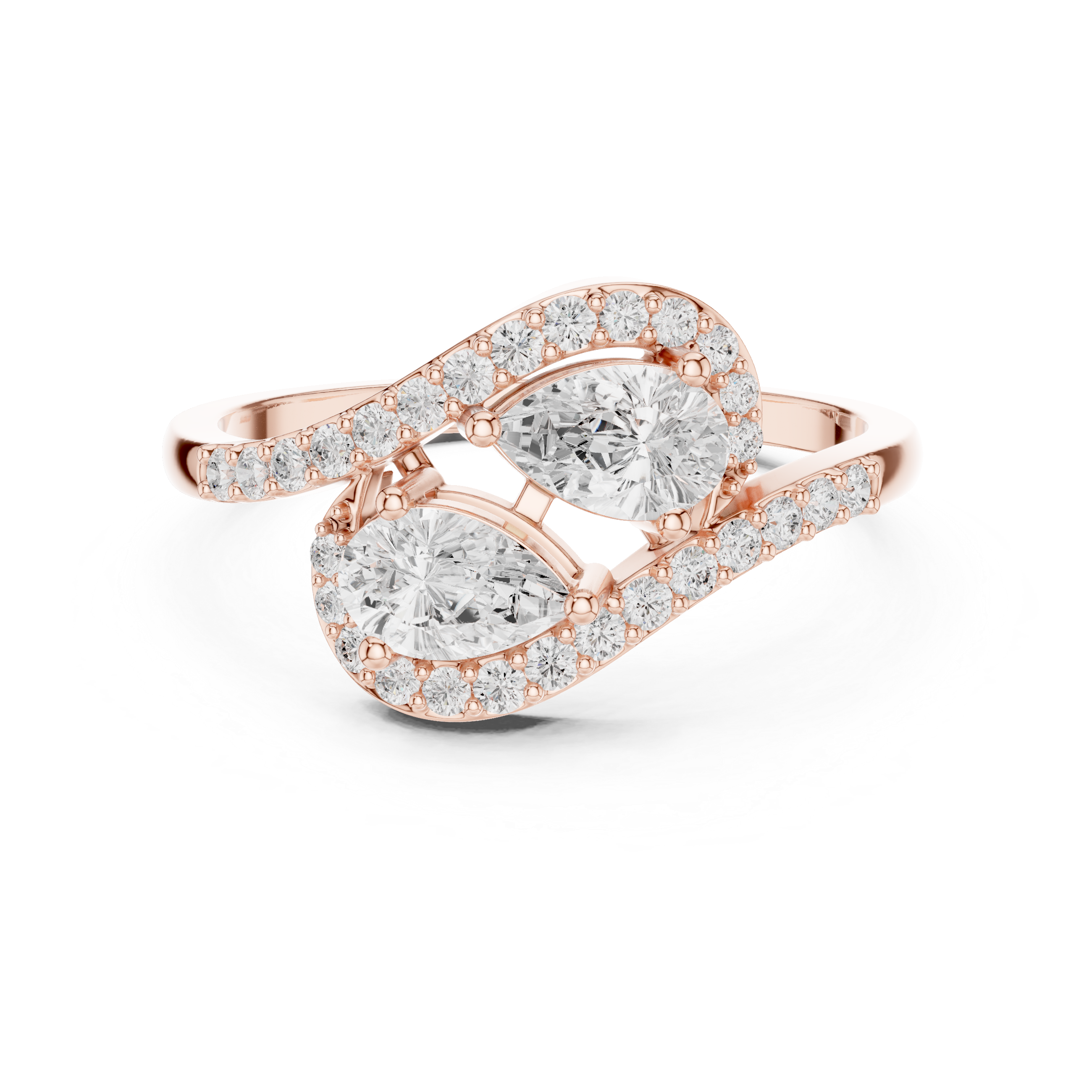 Double Pear Diamond Bypass Ring – Nature Inspired Open Wrap Statement Ring