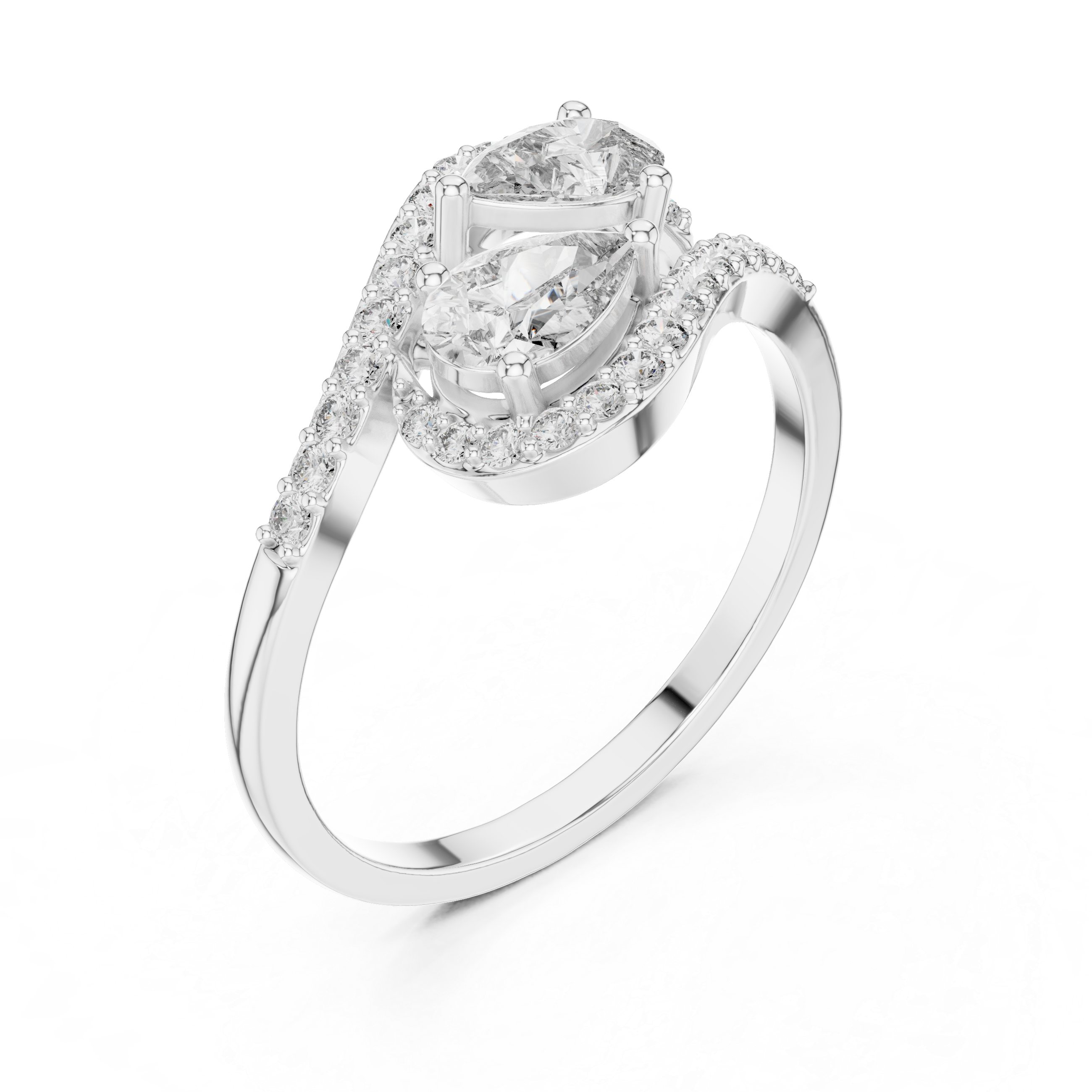 Double Pear Diamond Bypass Ring – Nature Inspired Open Wrap Statement Ring