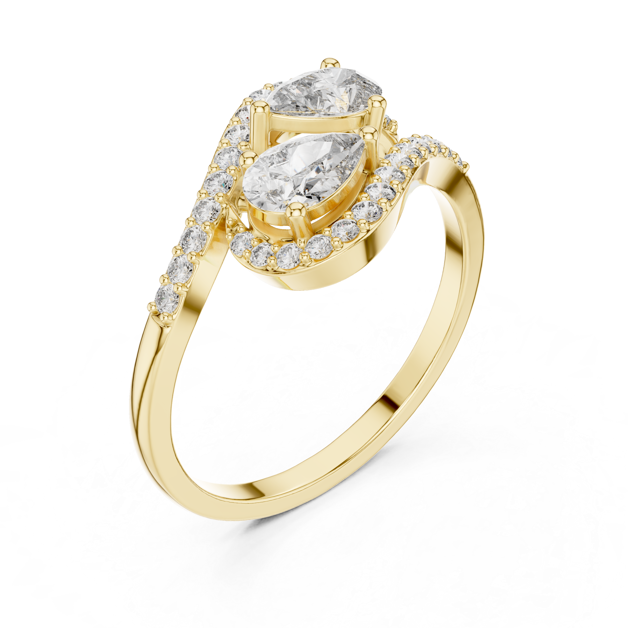 Double Pear Diamond Bypass Ring – Nature Inspired Open Wrap Statement Ring