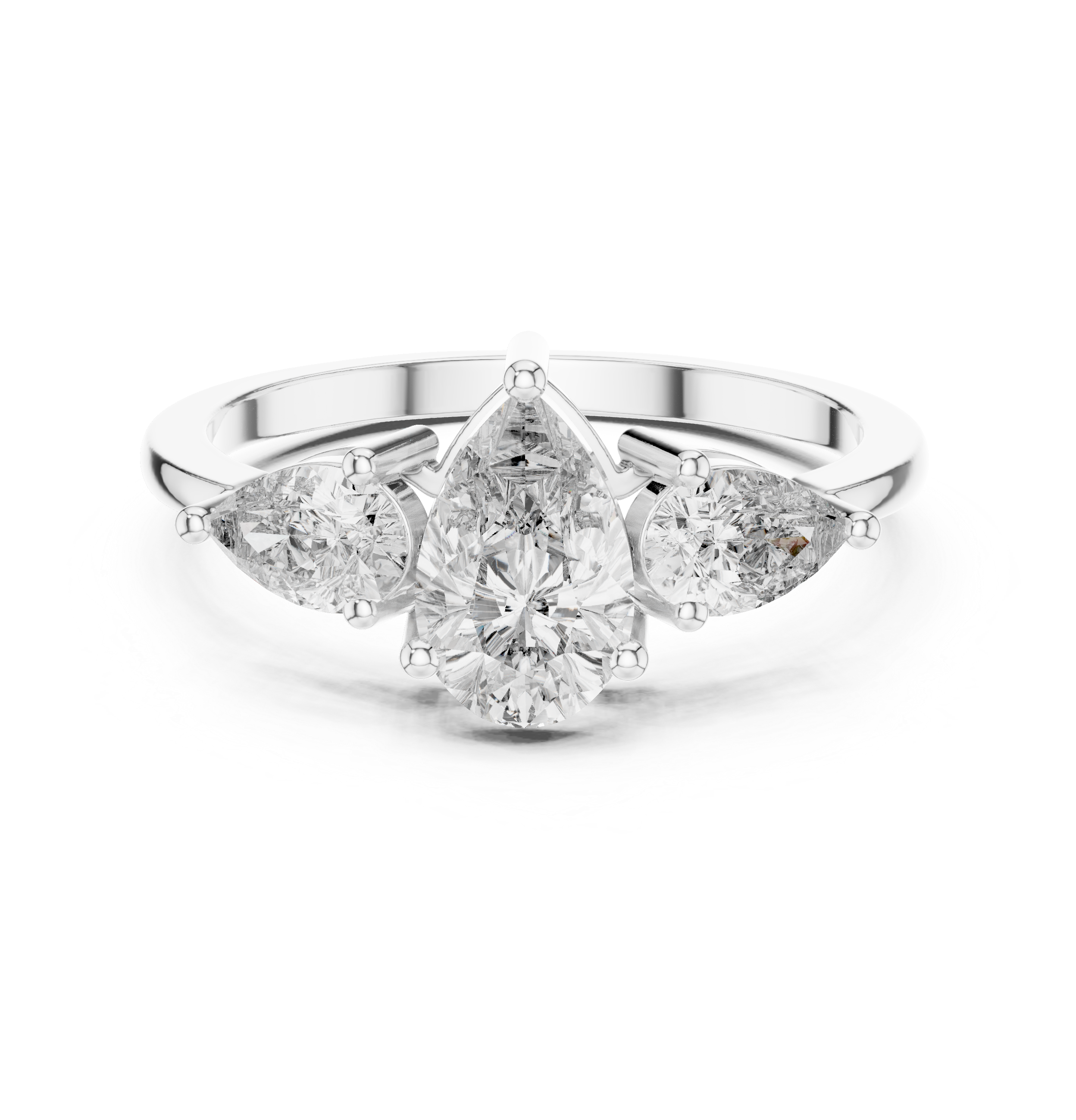 Pear Three Stone Engagement Ring – Elegant Teardrop Diamond Trilogy Ring