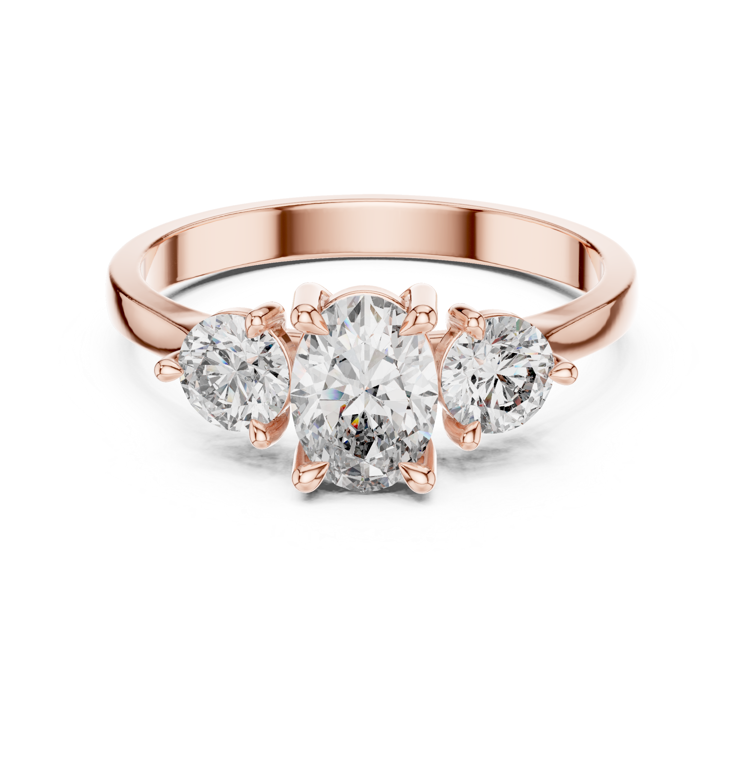 Oval Three Stone Engagement Ring – Classic Trilogy Diamond Ring with Round Side Stones