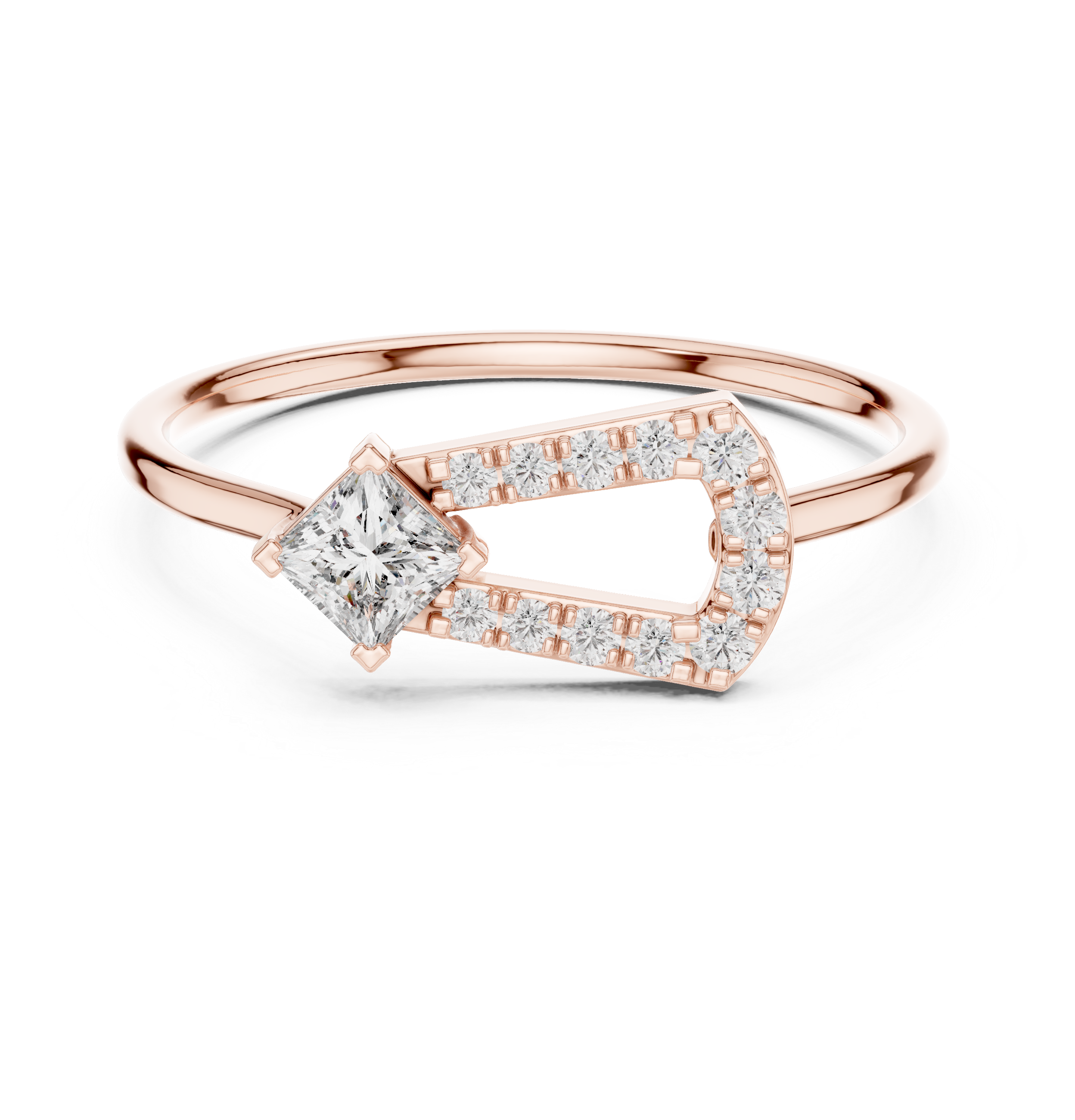Princess Cut Diamond Open Geometric Ring – Modern Art Deco Statement Ring