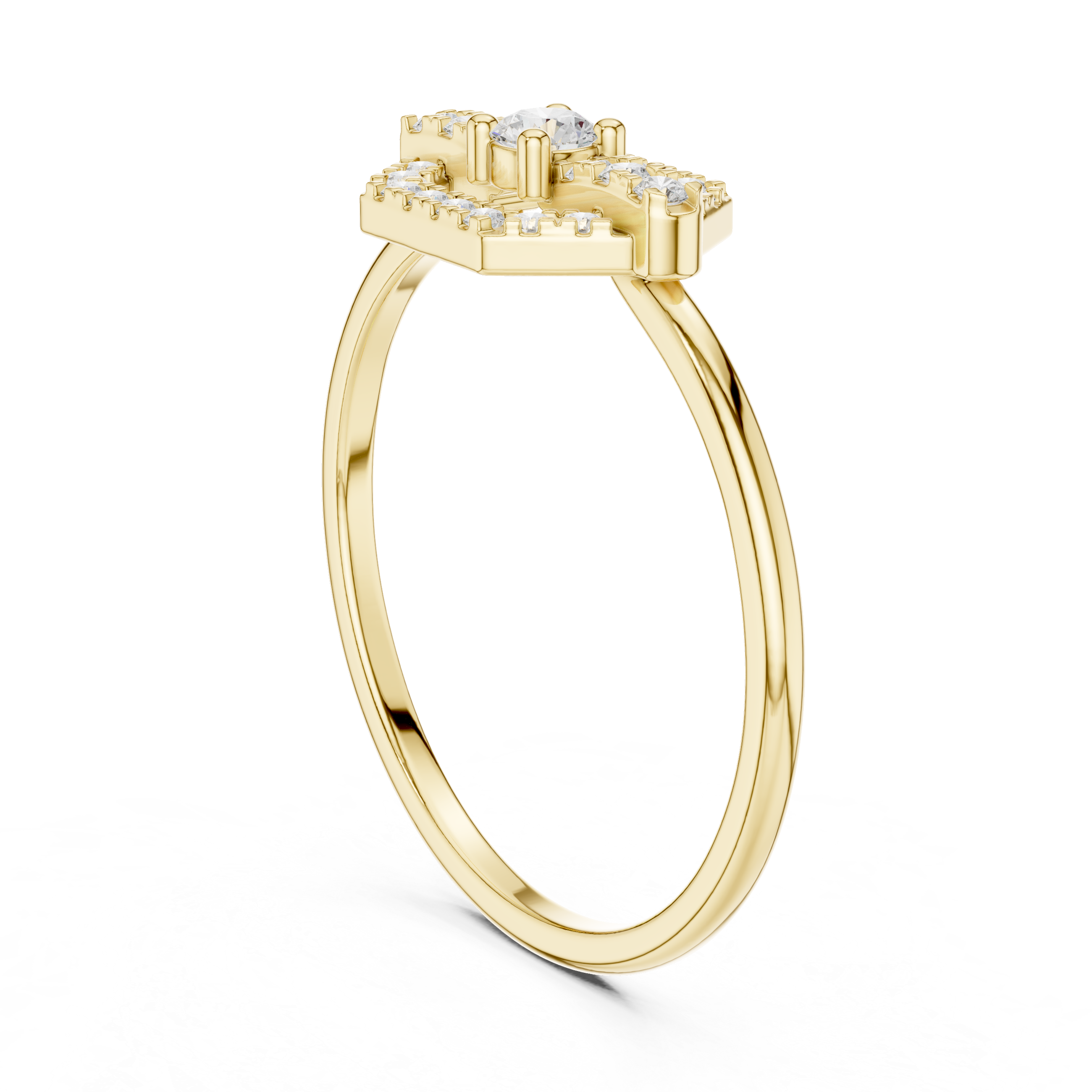 Hexagon Halo Diamond Ring with Geometric Pavé Frame