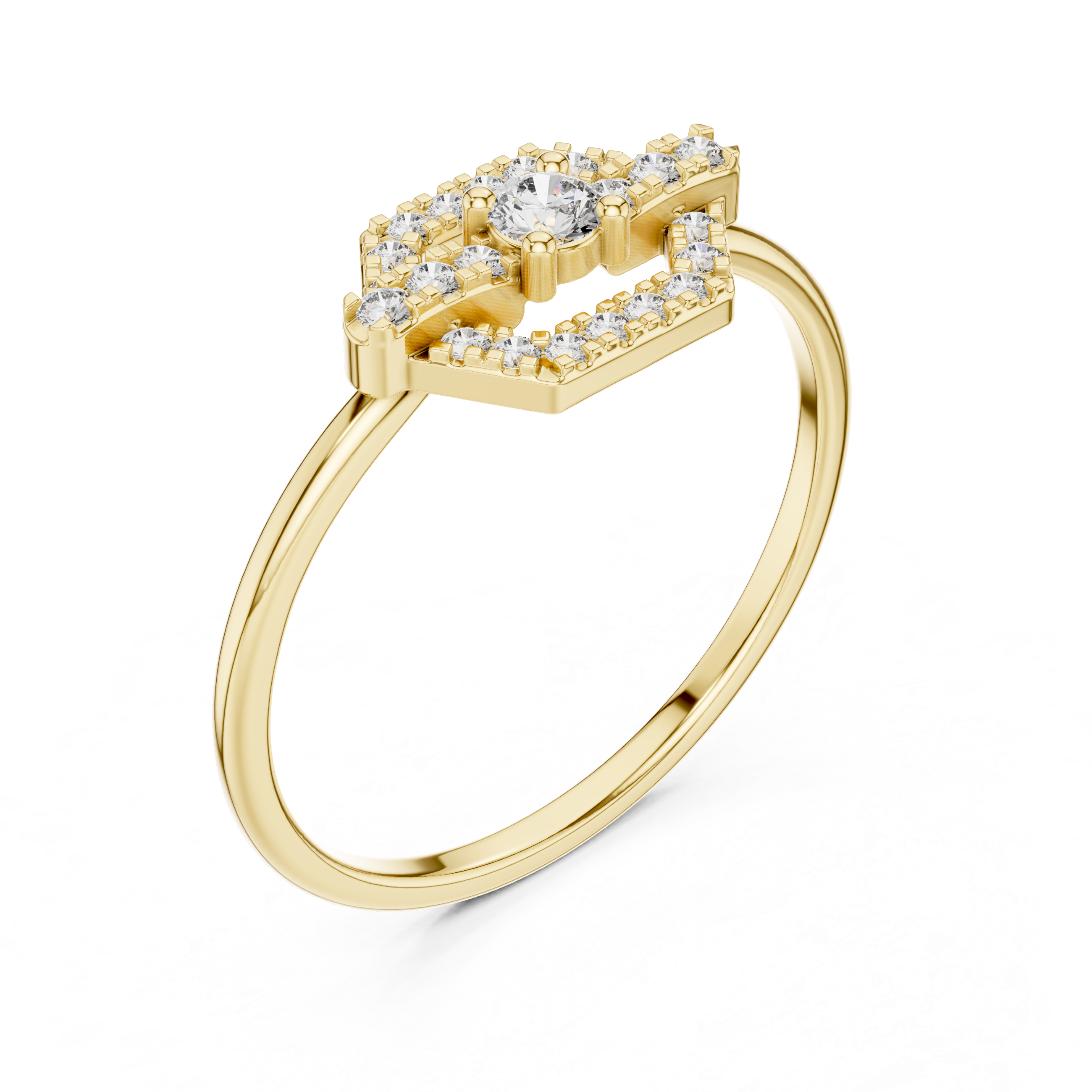 Hexagon Halo Diamond Ring – Art Deco Geometric Engagement Ring