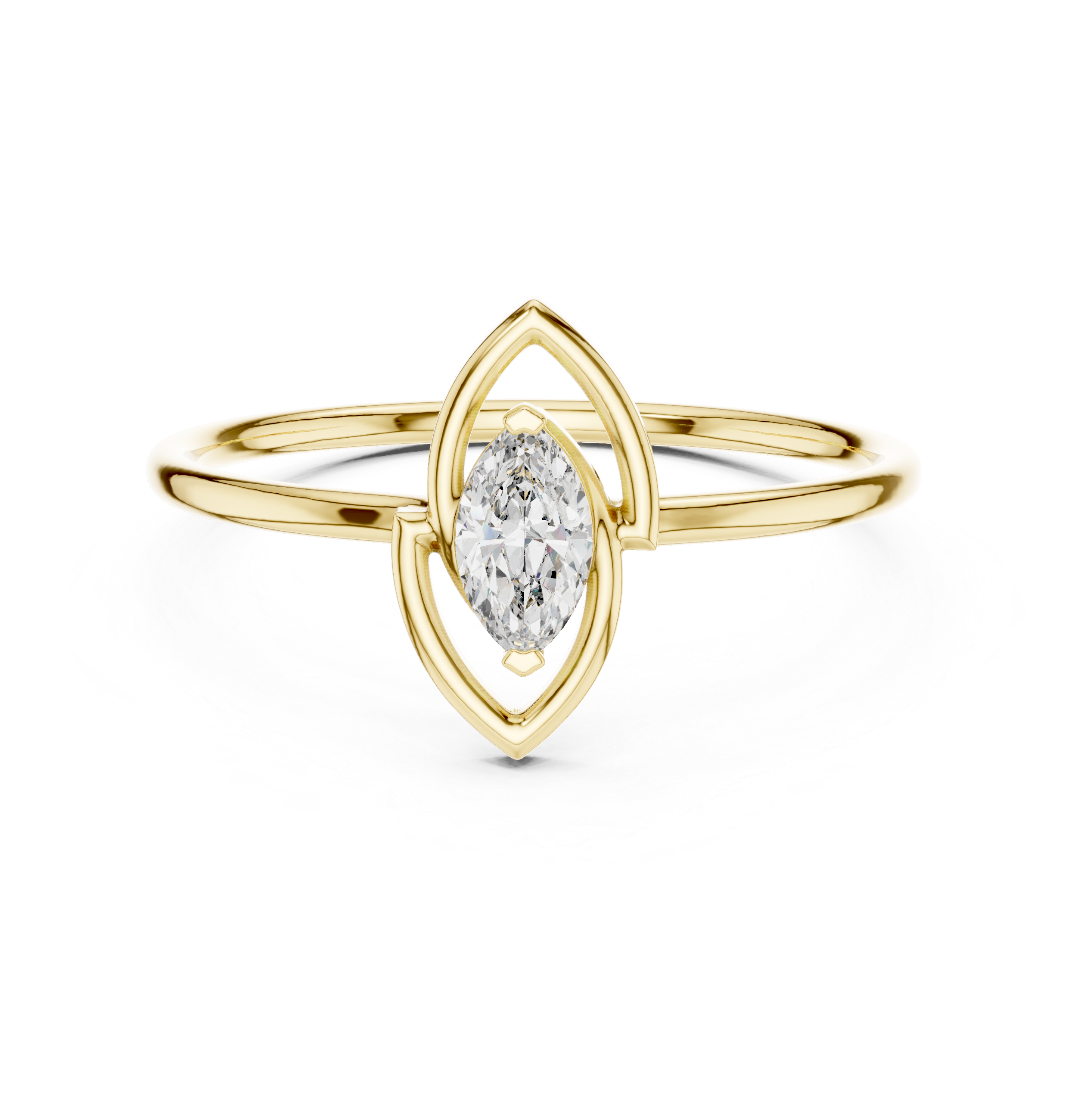 Marquise Diamond Open Frame Ring – Minimalist Geometric Solitaire Ring