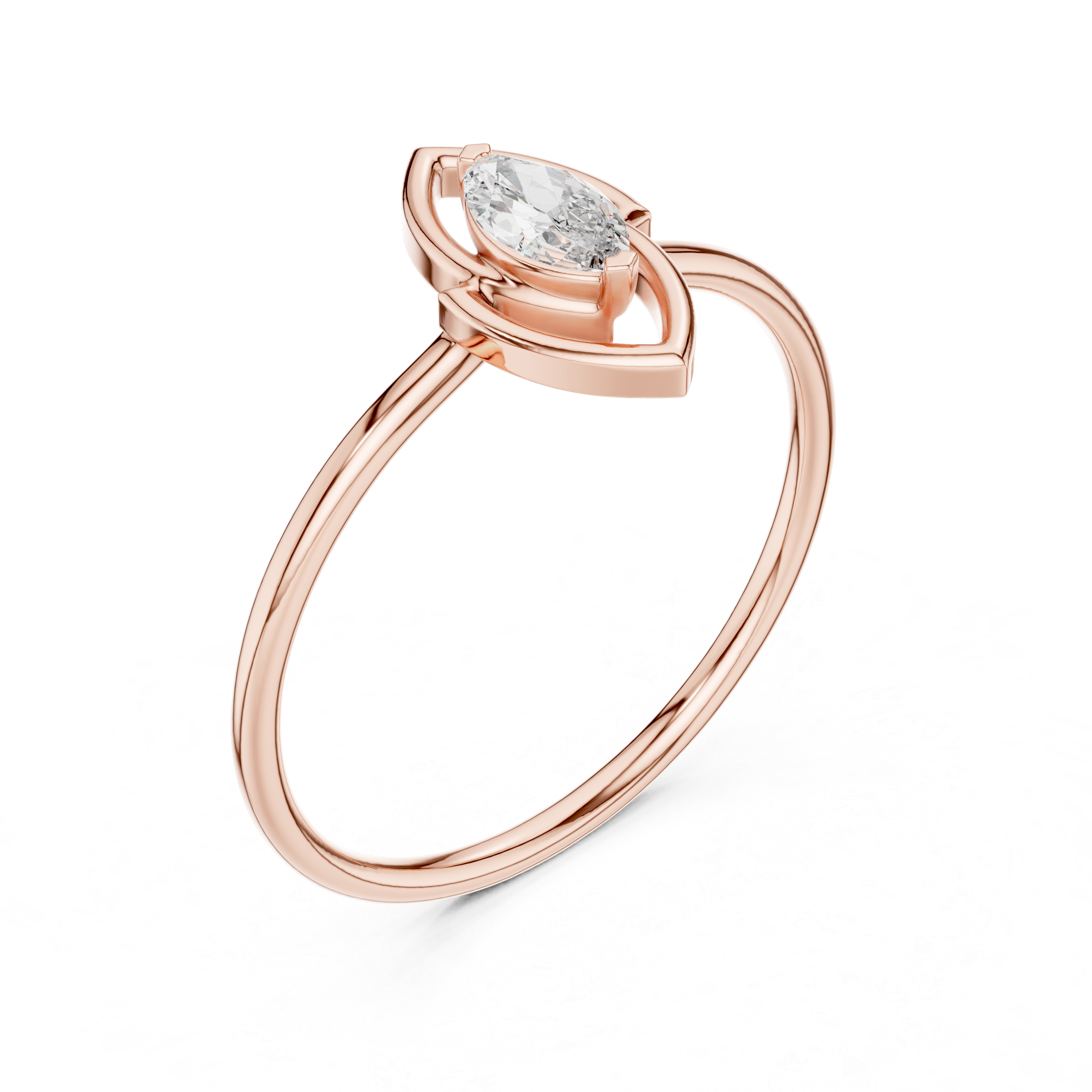 Marquise Diamond Open Frame Ring – Minimalist Geometric Solitaire Ring