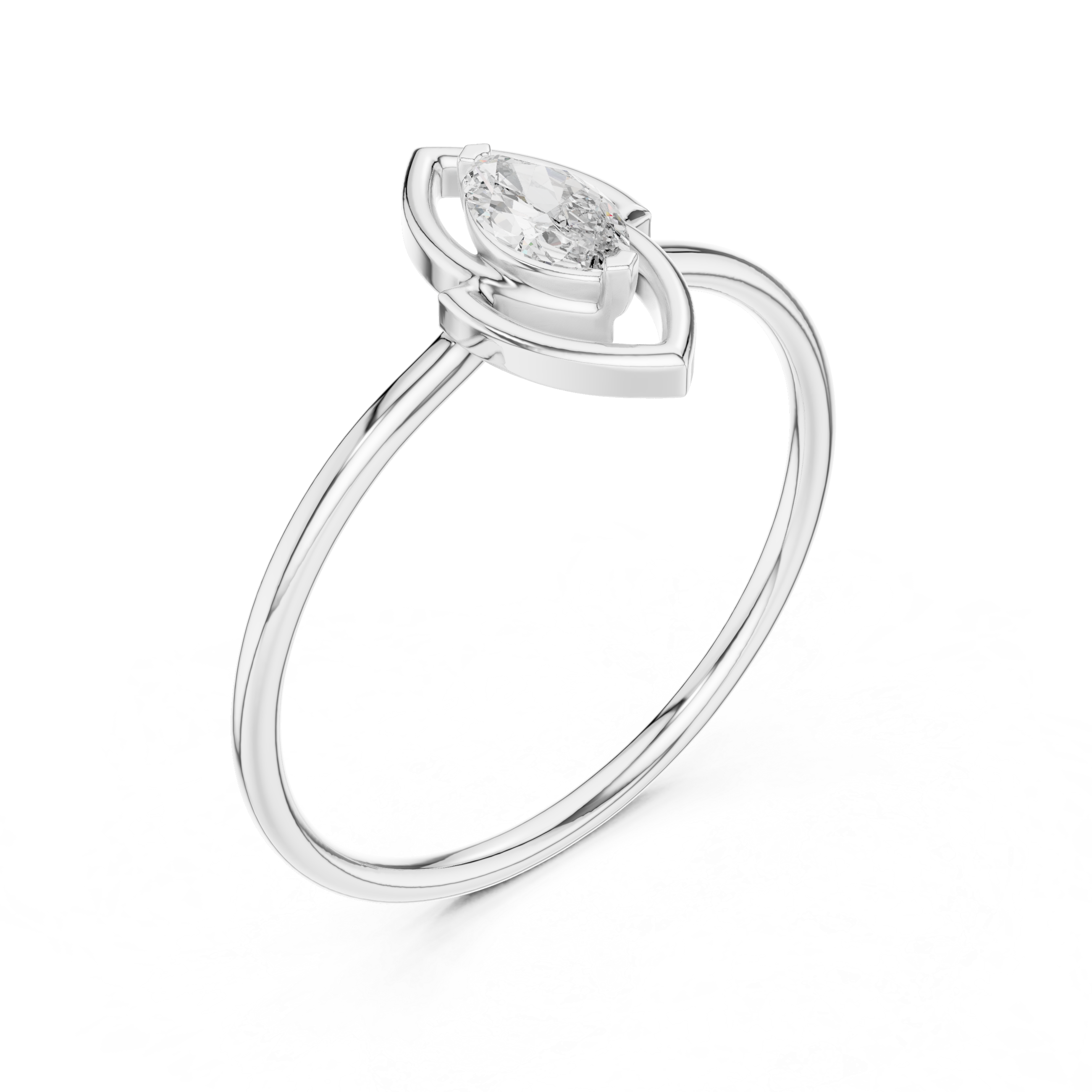 Marquise Diamond Open Frame Ring – Minimalist Geometric Solitaire Ring