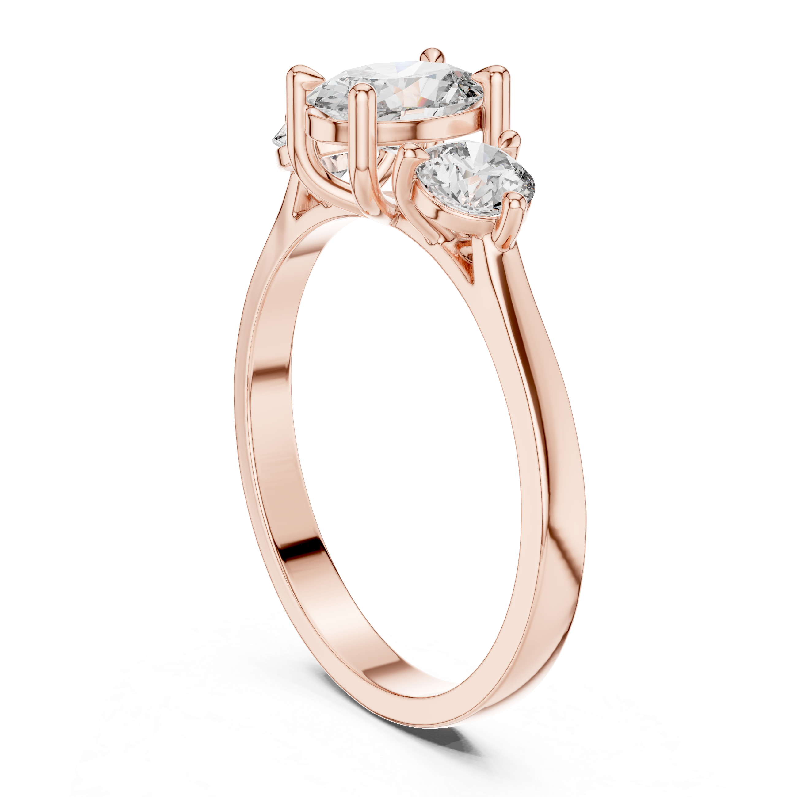 Oval Three Stone Engagement Ring – Classic Trilogy Diamond Ring with Round Side Stones