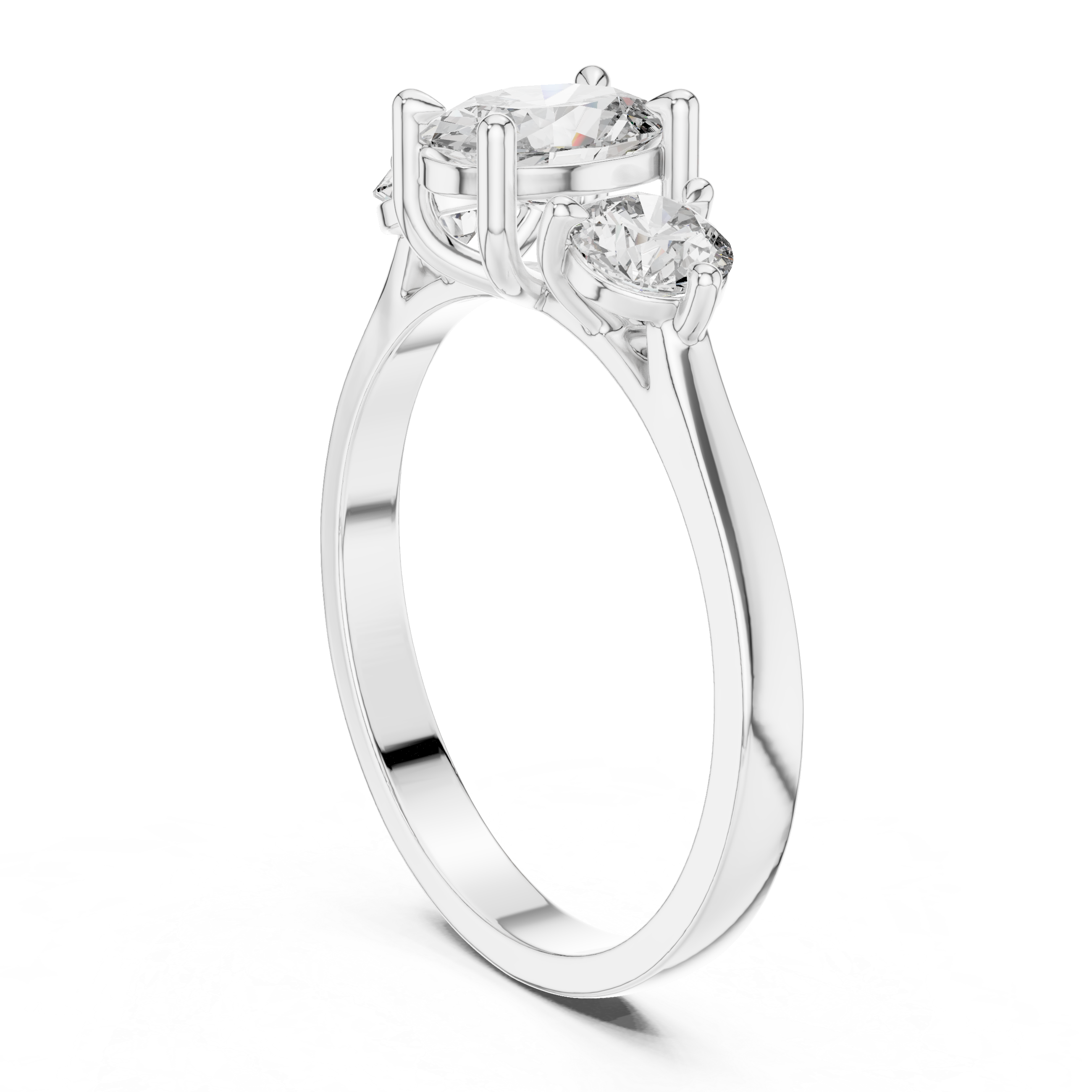 Oval Three Stone Engagement Ring – Classic Trilogy Diamond Ring with Round Side Stones