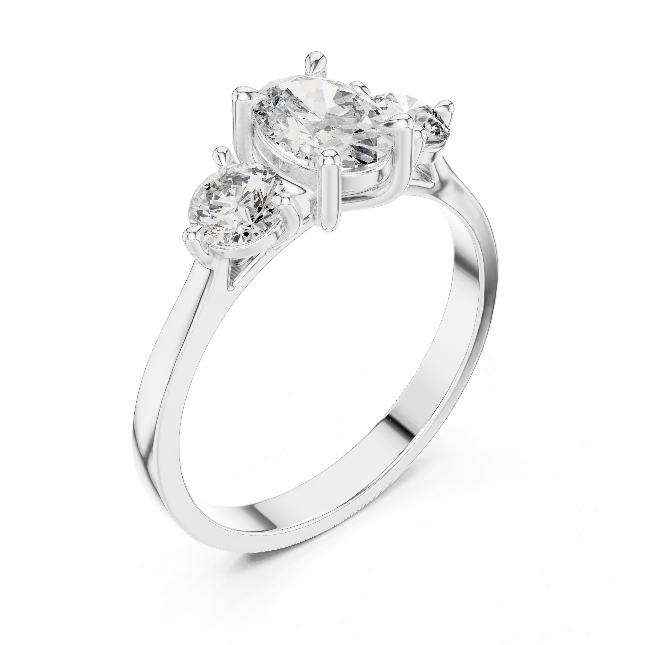 Oval Three Stone Engagement Ring – Classic Trilogy Diamond Ring with Round Side Stones