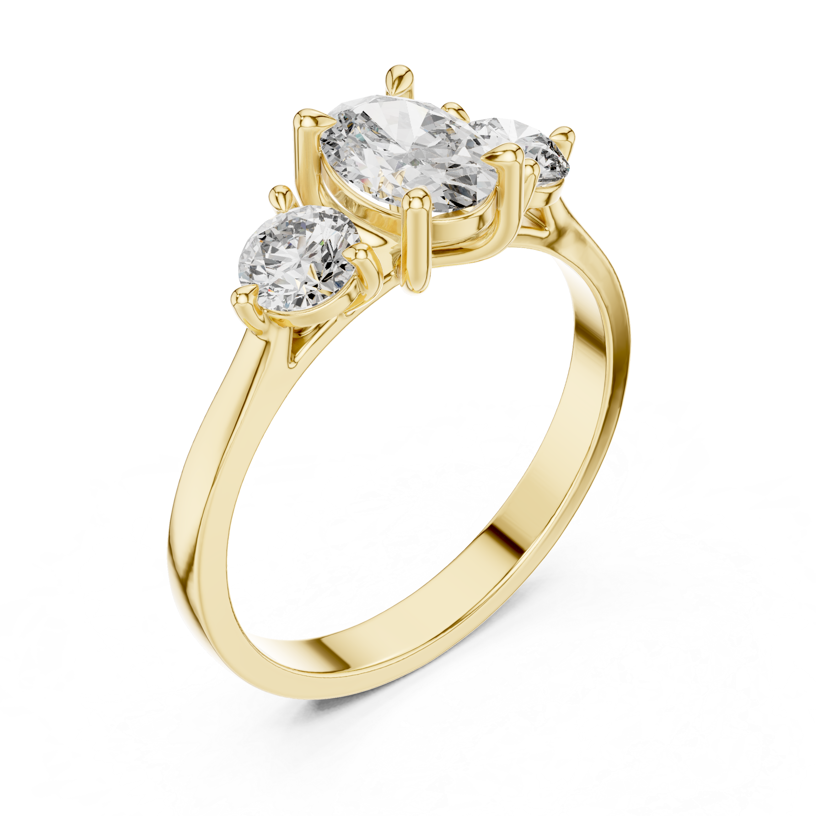 Oval Three Stone Engagement Ring – Classic Trilogy Diamond Ring with Round Side Stones