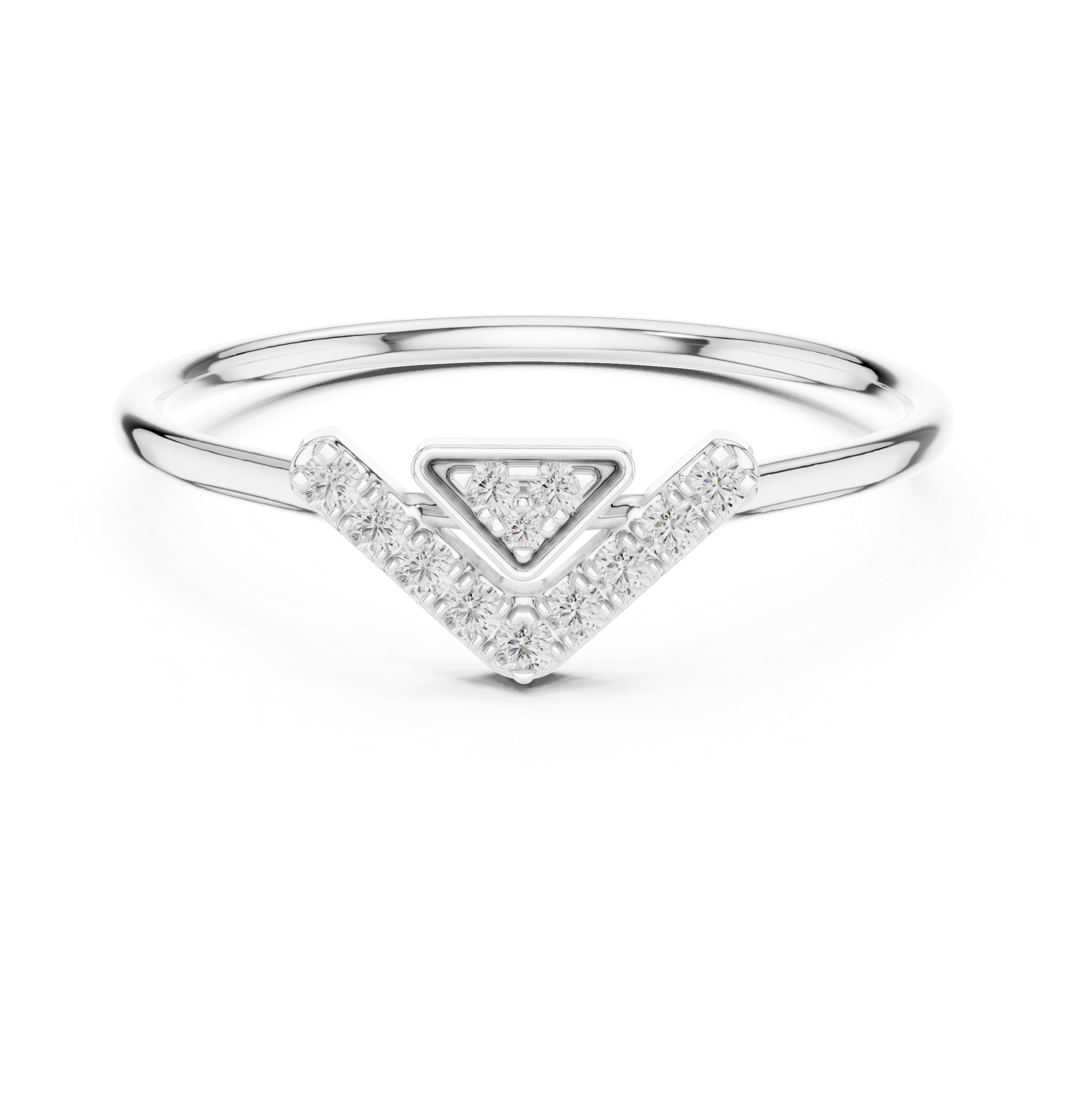 Geometric Chevron Diamond Ring – Minimalist V-Shaped Pavé Band