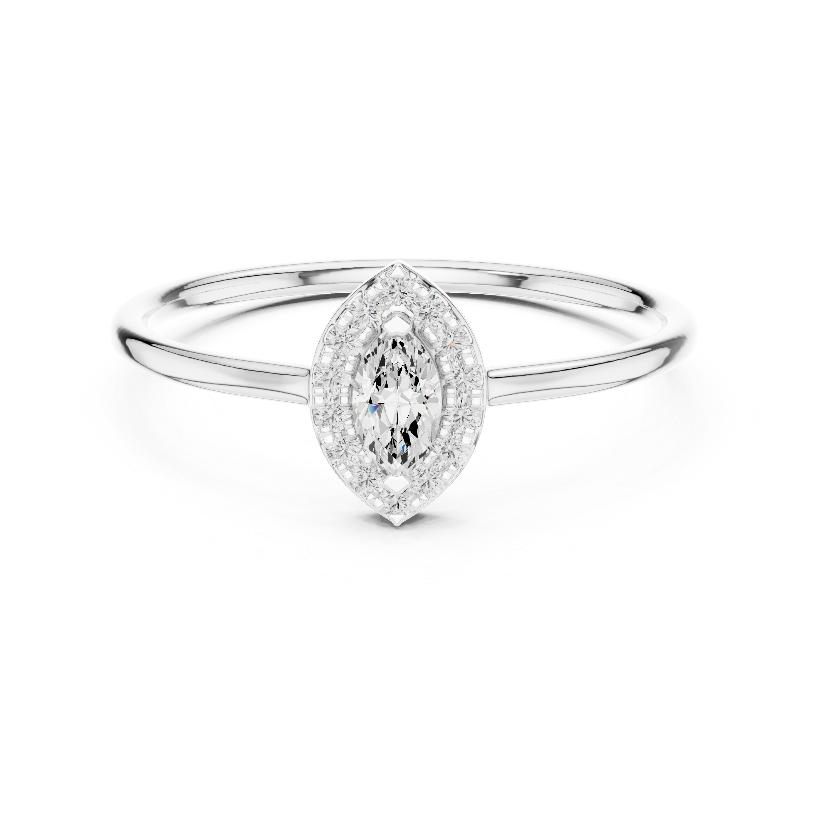 Marquise Halo Solitaire Ring – Minimalist Marquise Diamond Engagement Ring