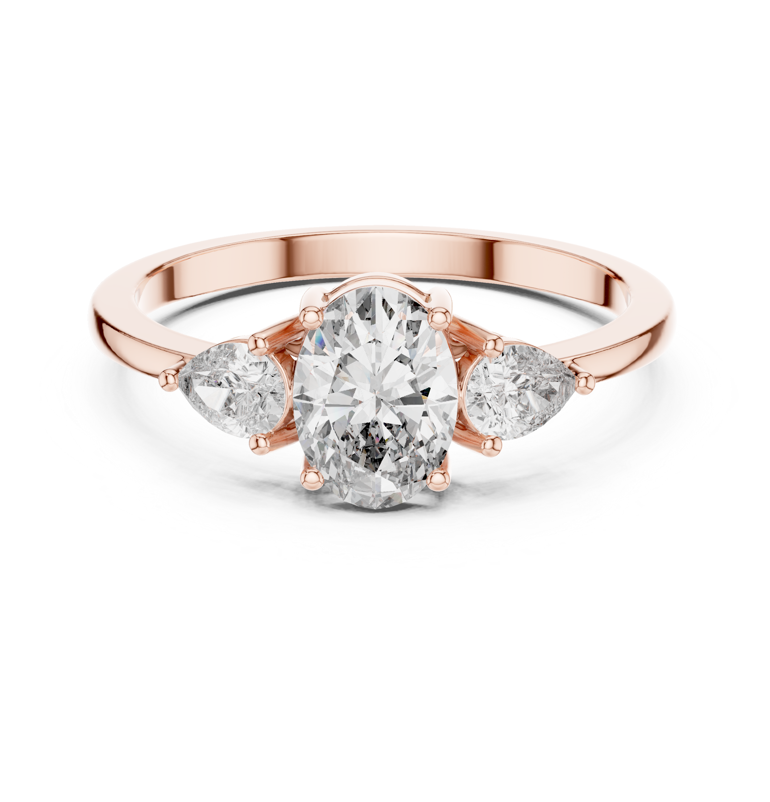 Oval Diamond Three Stone Engagement Ring – Pear Side Stone Solitaire Ring
