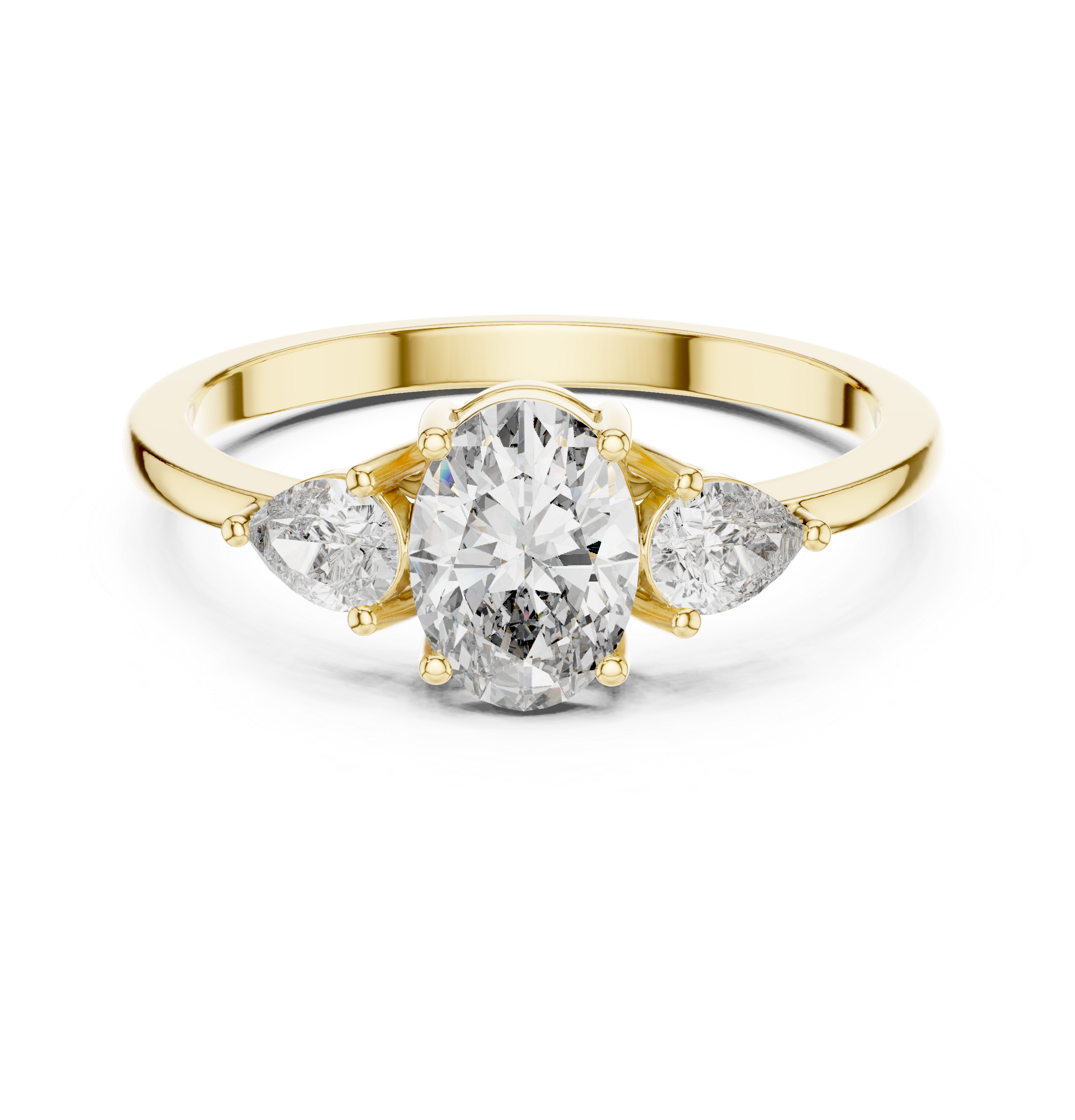 Oval Diamond Three Stone Engagement Ring – Pear Side Stone Solitaire Ring