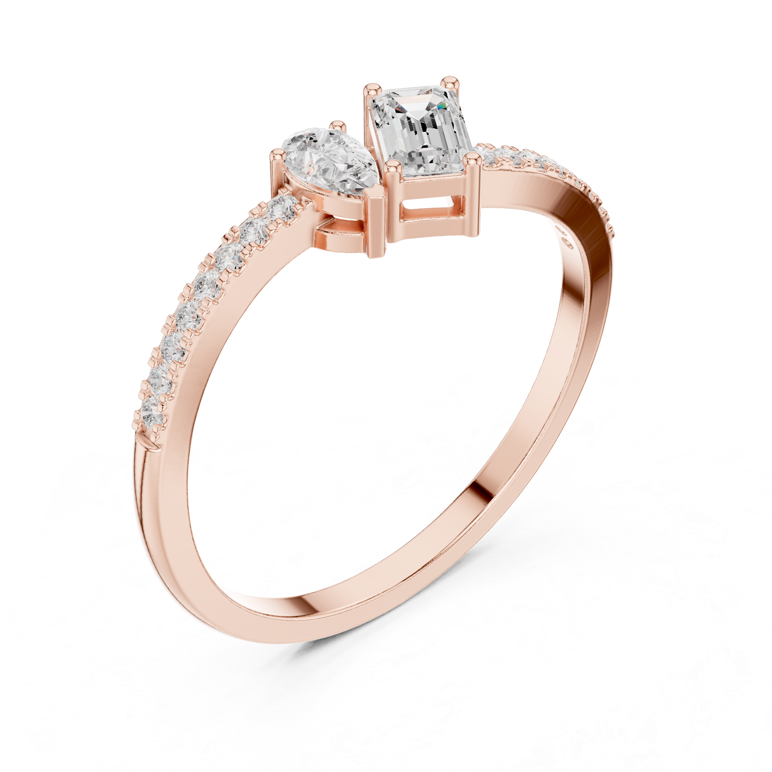 Toi et Moi Diamond Ring – Pear & Emerald Cut Open Engagement Ring