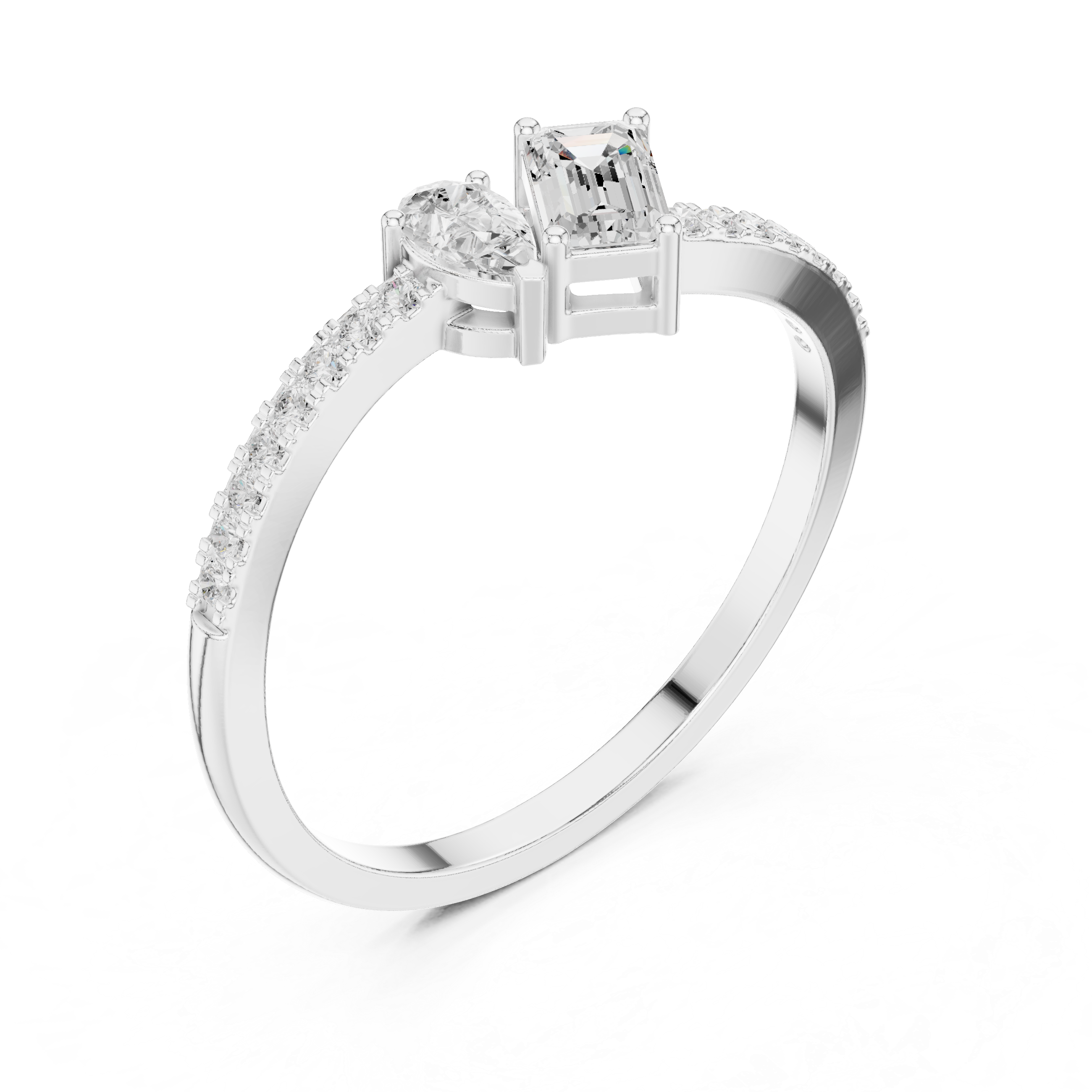 Toi et Moi Diamond Ring – Pear & Emerald Cut Open Engagement Ring