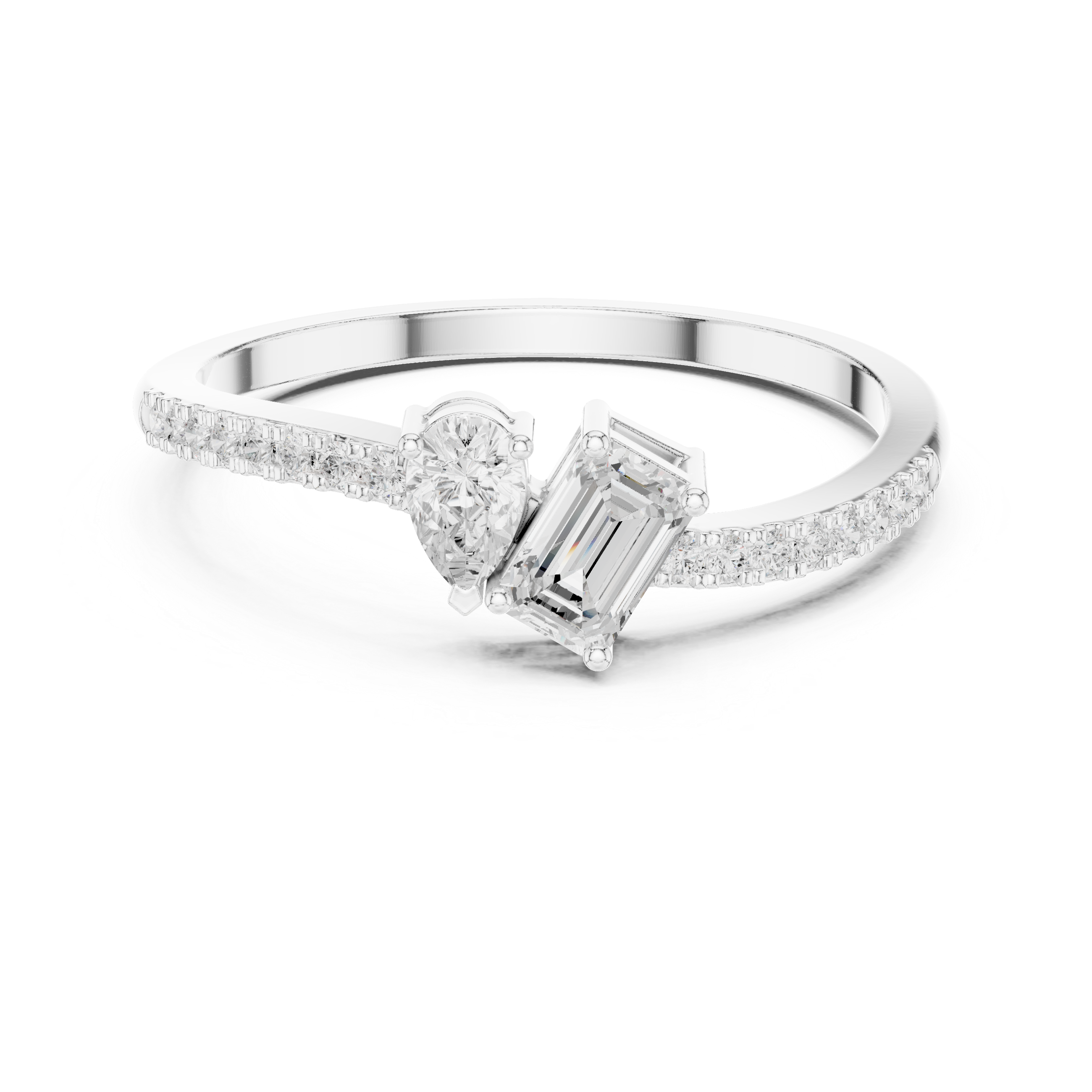 Toi et Moi Diamond Ring – Pear & Emerald Cut Open Engagement Ring