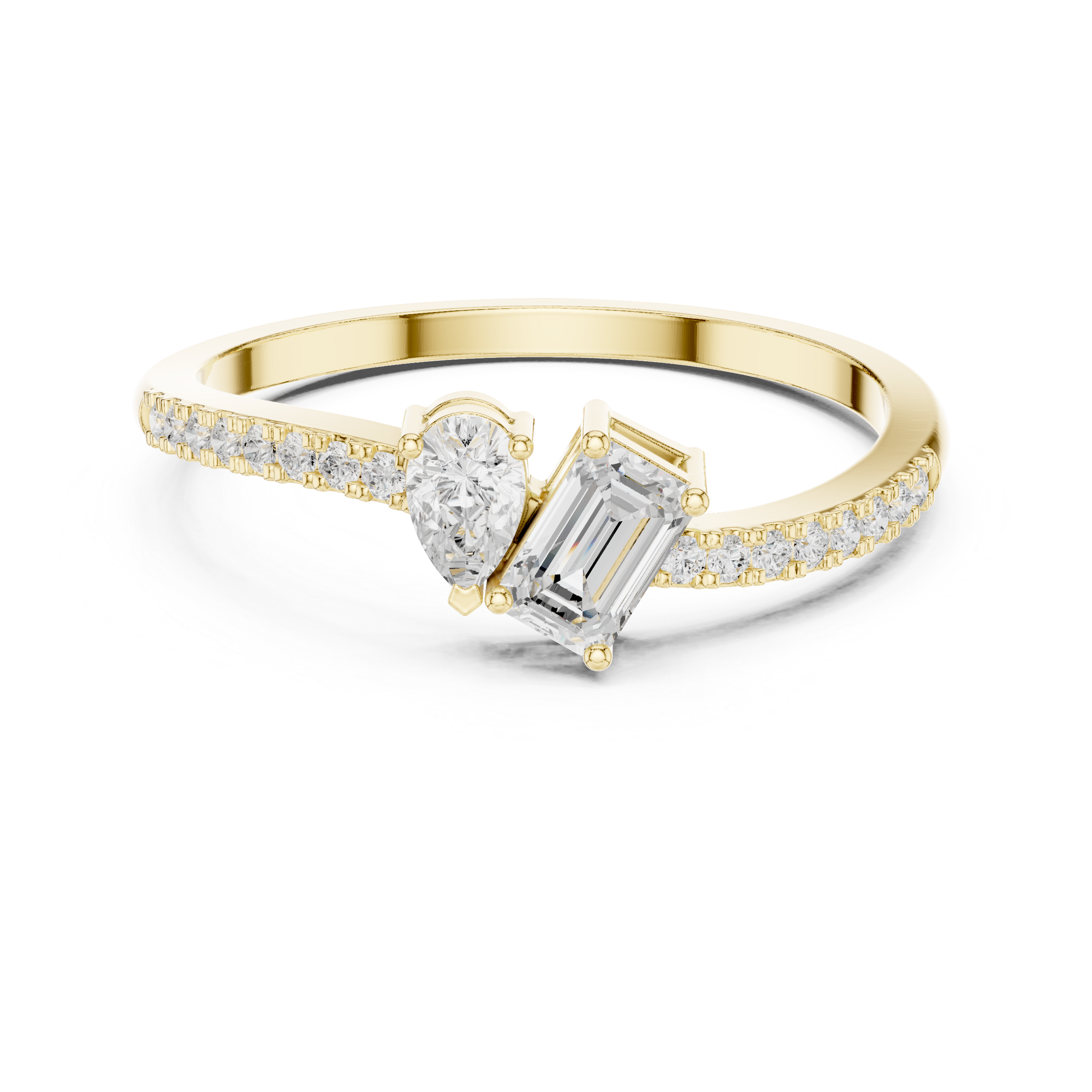 Toi et Moi Diamond Ring – Pear & Emerald Cut Open Engagement Ring