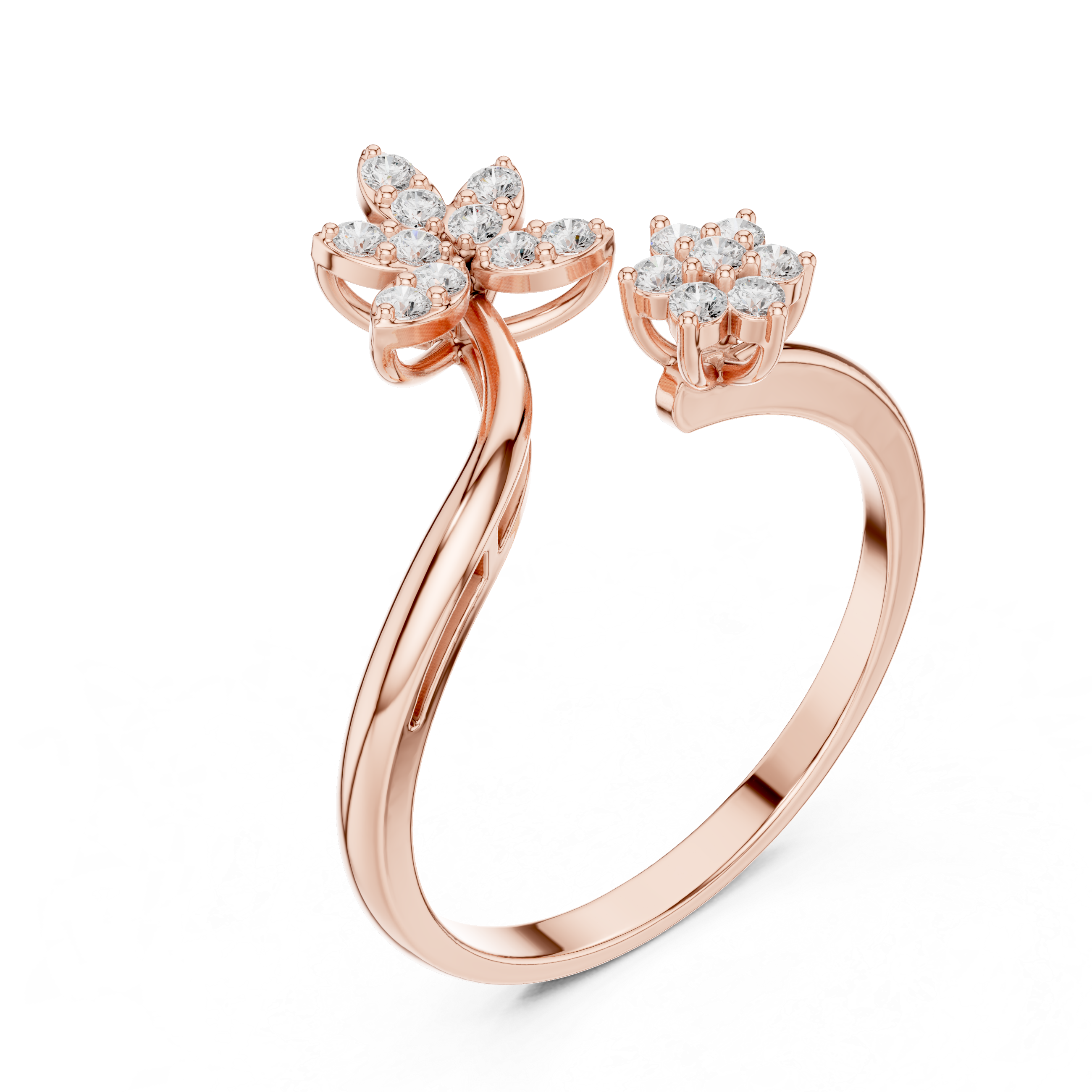 Floral Open Wrap Diamond Ring – Double Flower Cluster Statement Ring