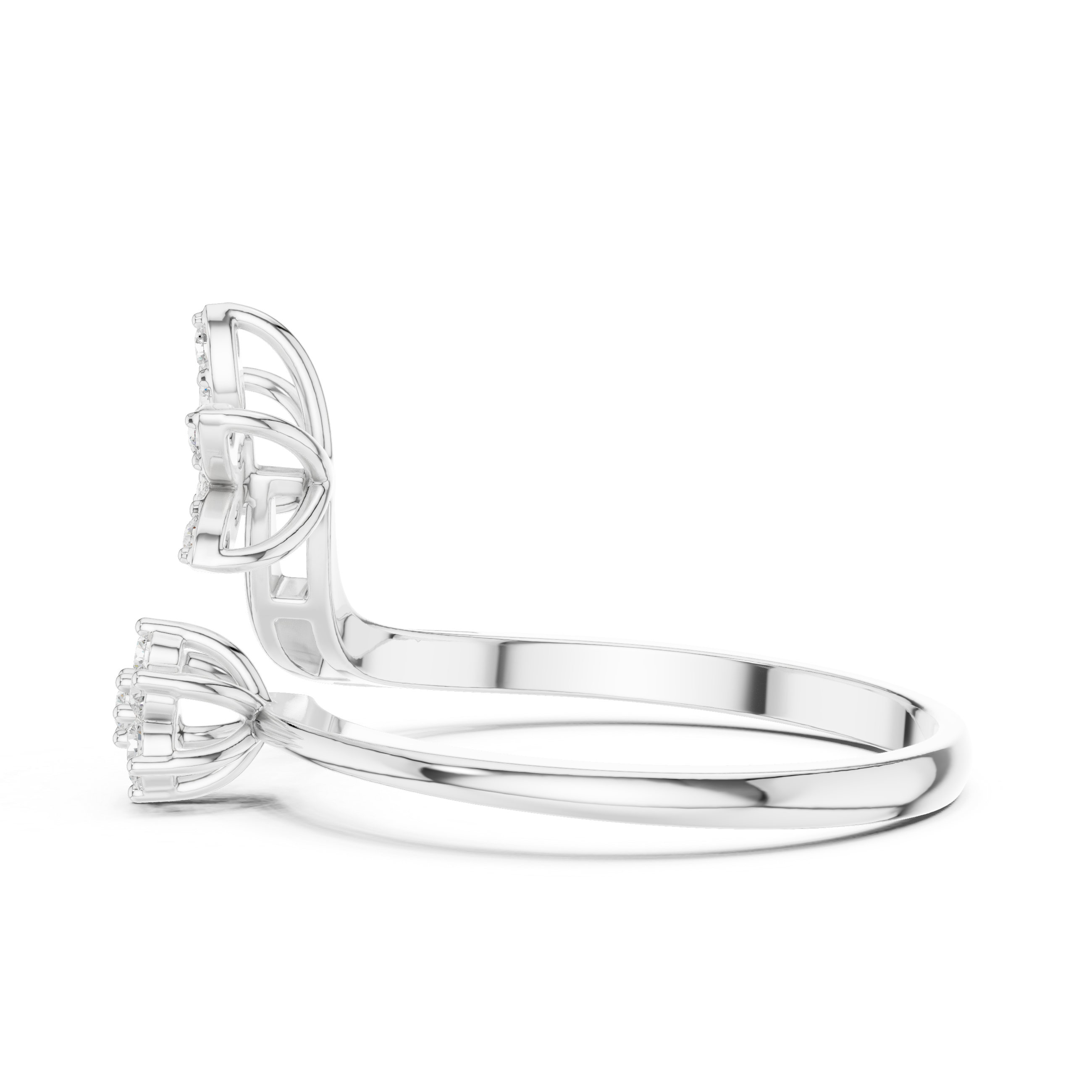 Floral Open Wrap Diamond Ring – Double Flower Cluster Statement Ring